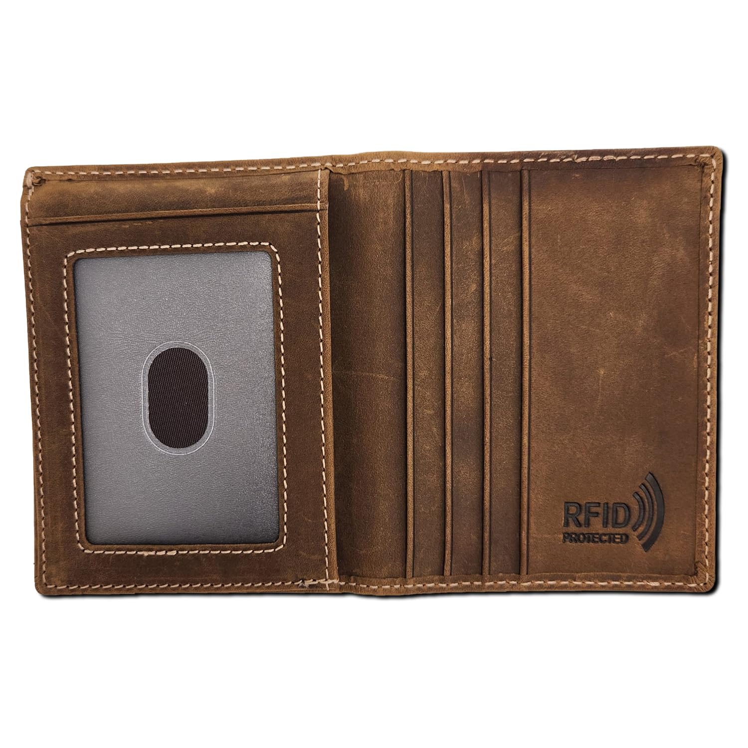 RFID Blocking Slim Leather Wallet for Men - L-Fold Bifold/Trifold Design with Card Window & ID Holder (J700LF, Rustic Brown) - Perfect for Everyday Carry, Travel & Business Use