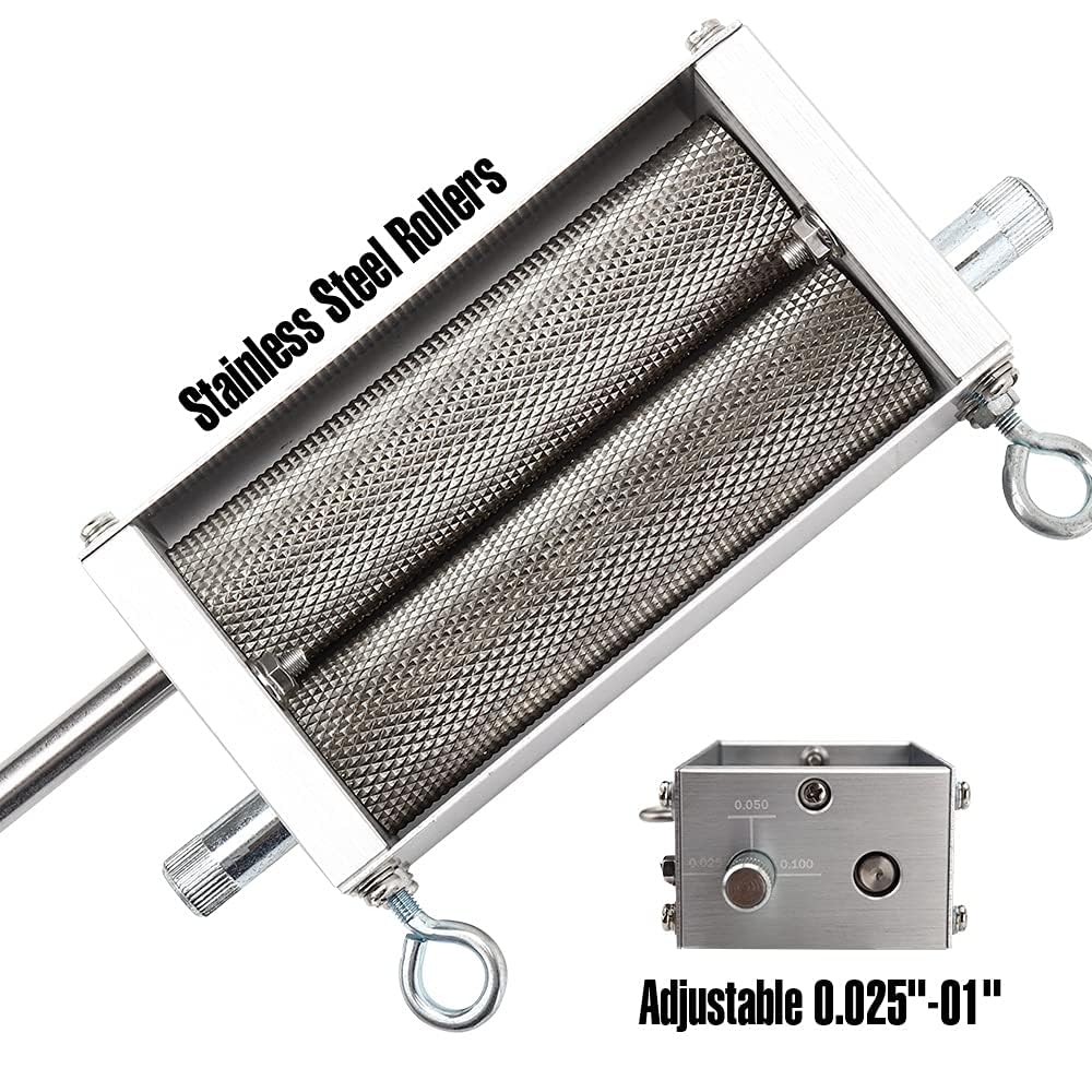 FERRODAY 2 Roller Stainless Steel Malt Crusher - Adjustable Barley Grinder for Homebrewing | Heavy Duty Grain Mill with Low Speed Drill Option | Perfect for Craft Beer Brewing, Whiskey Making & Home Brew Kit Accessories