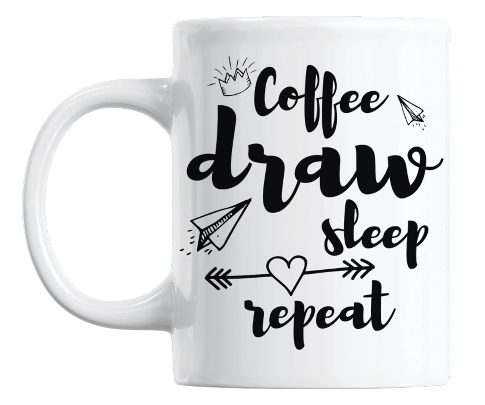 White Ceramic Coffee & Tea Mug (11oz) - Perfect for Coffee, Drawing, Sleep & Repeat - Ideal for Home, Office & Gifts