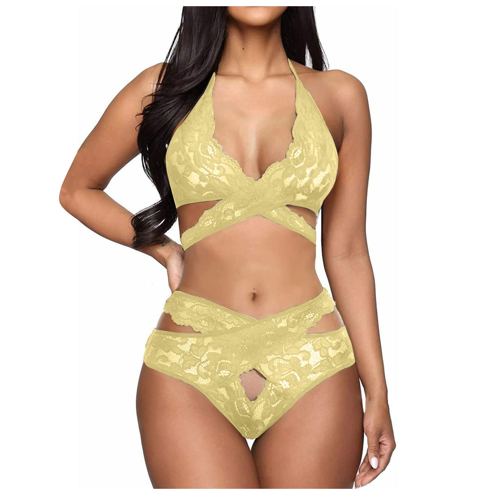 Sexy Lingerie Set for Women - Lace Bralette & Panty 2-Piece Underwear Set with Push Up Bra | Perfect for Valentine's Day, Honeymoon & Romantic Nights