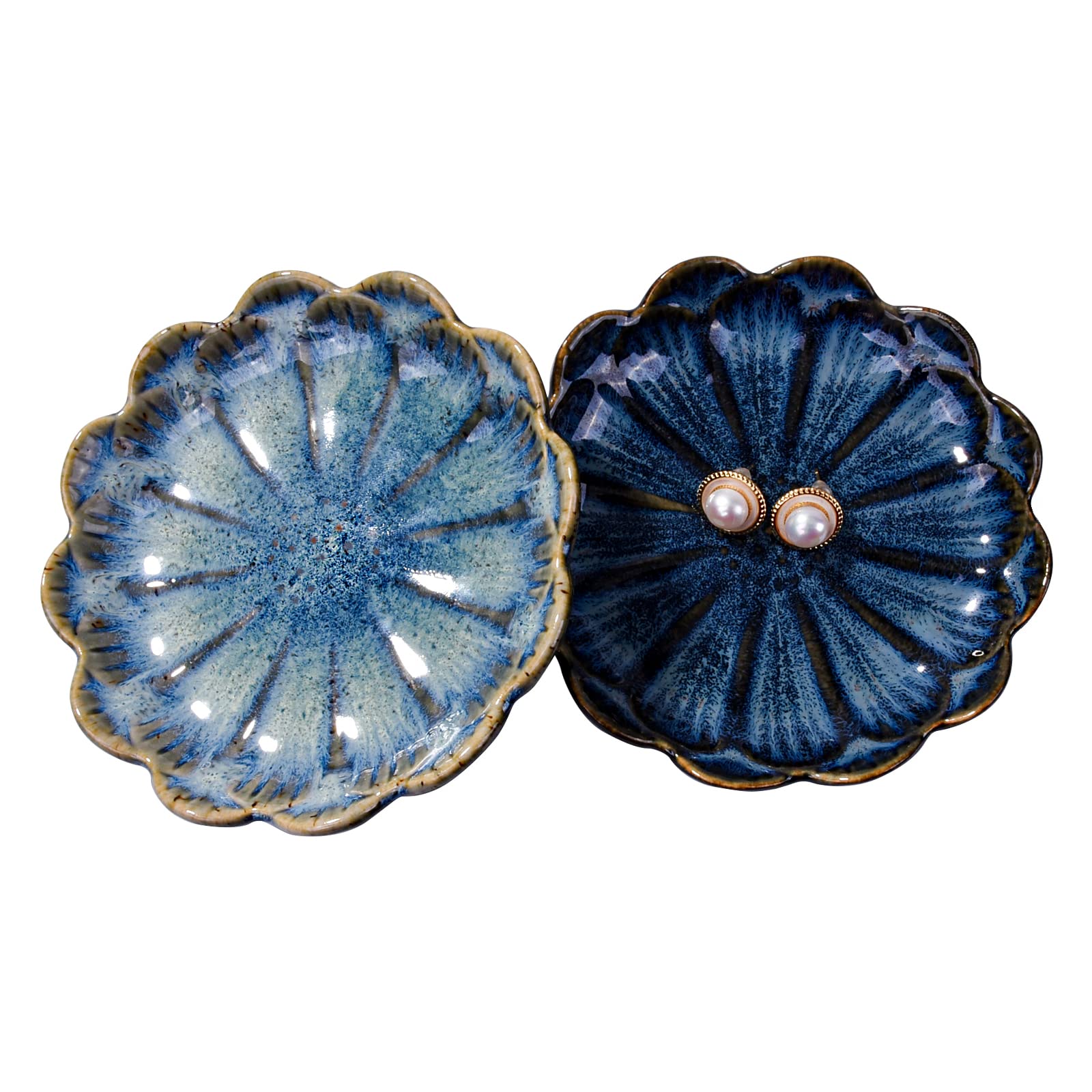 Vintage Lotus Jewelry Dish Set - Ring Holder for Wedding & Engagement Gifts (Blue/Green) - Perfect for Dresser & Vanity Organizing