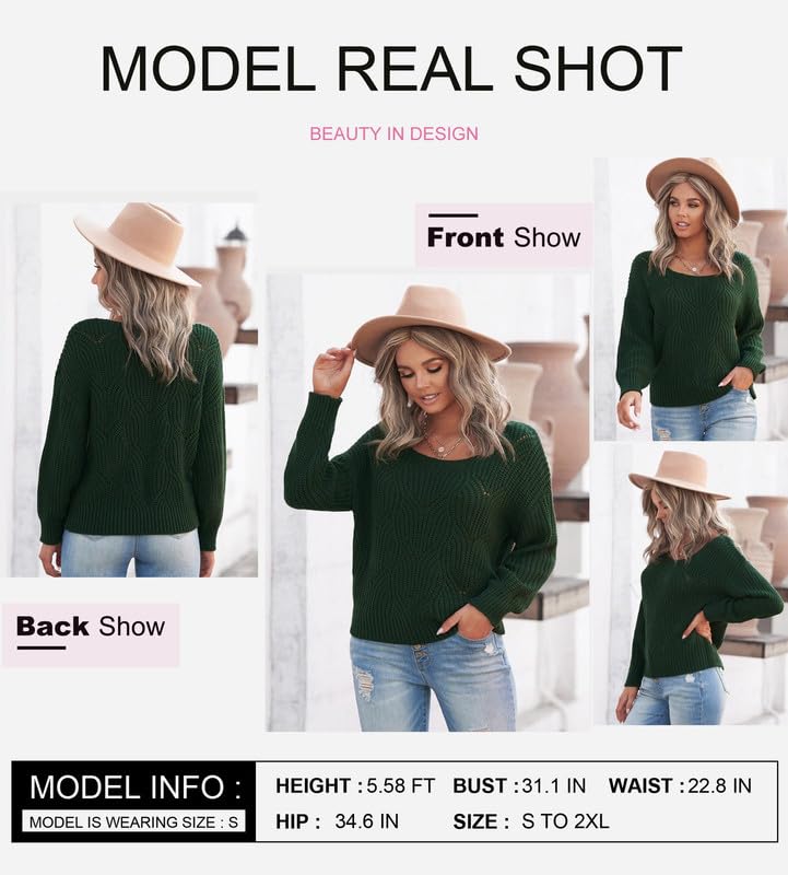 Dokotoo Women's Sweaters 2024 - Soft Crewneck Long Sleeve Cable Knit Pullover Tops for Women | Elegant Hollow Knit Design | Perfect for Fall, Winter & Office Wear