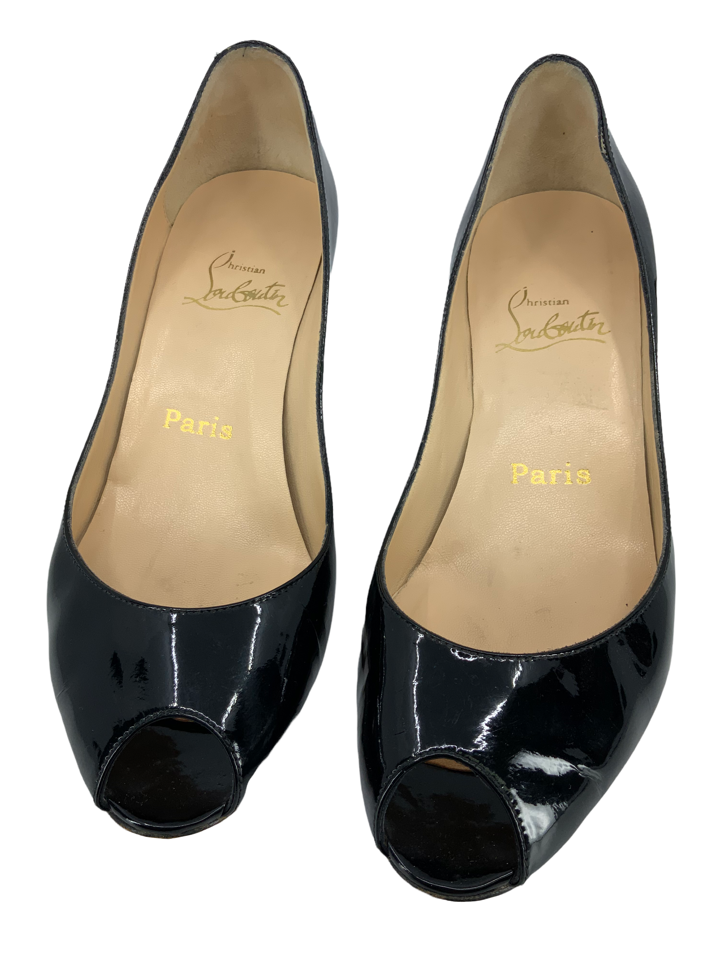 Christian Louboutin Red Patent Leather Peep Toe Pumps Women's Size 7 - Perfect for Weddings, Parties & Special Occasions