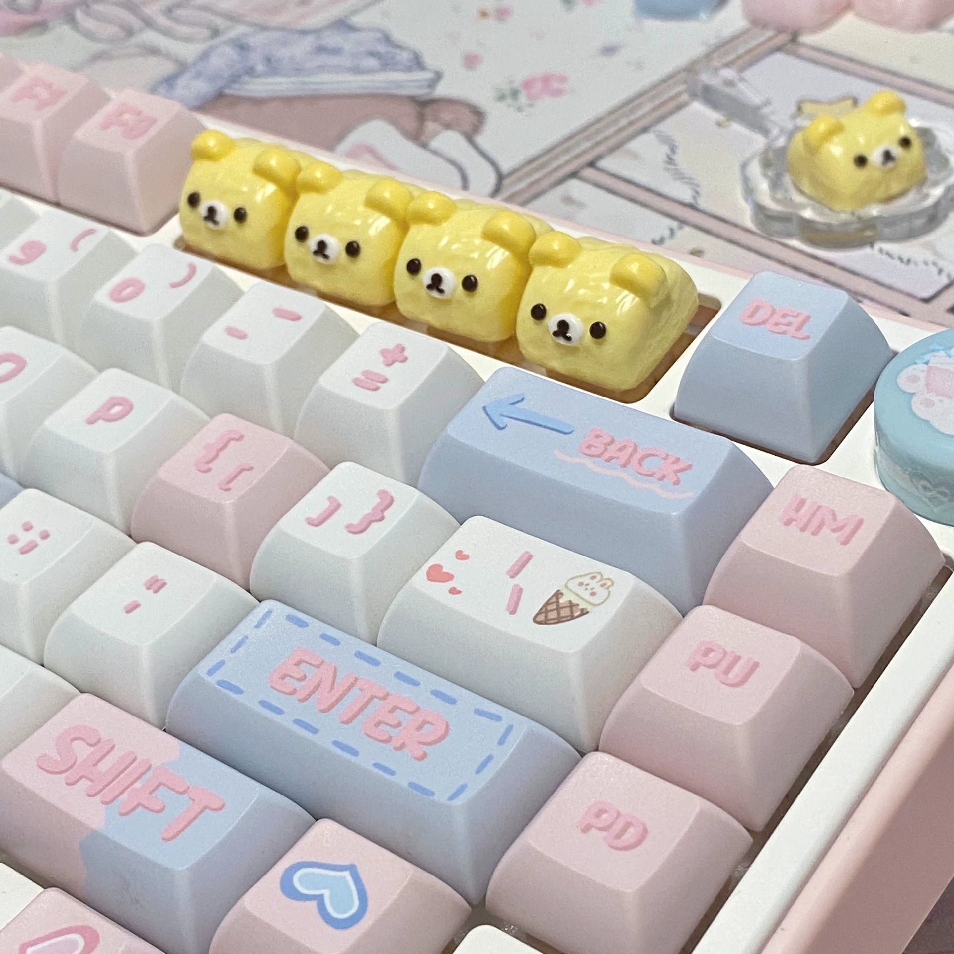 Bear Cake Roll Keycaps - Custom Resin Artisan Keycaps for Mechanical Keyboards | Unique Personalized Keyboard Decor for Gaming & Typing Enthusiasts