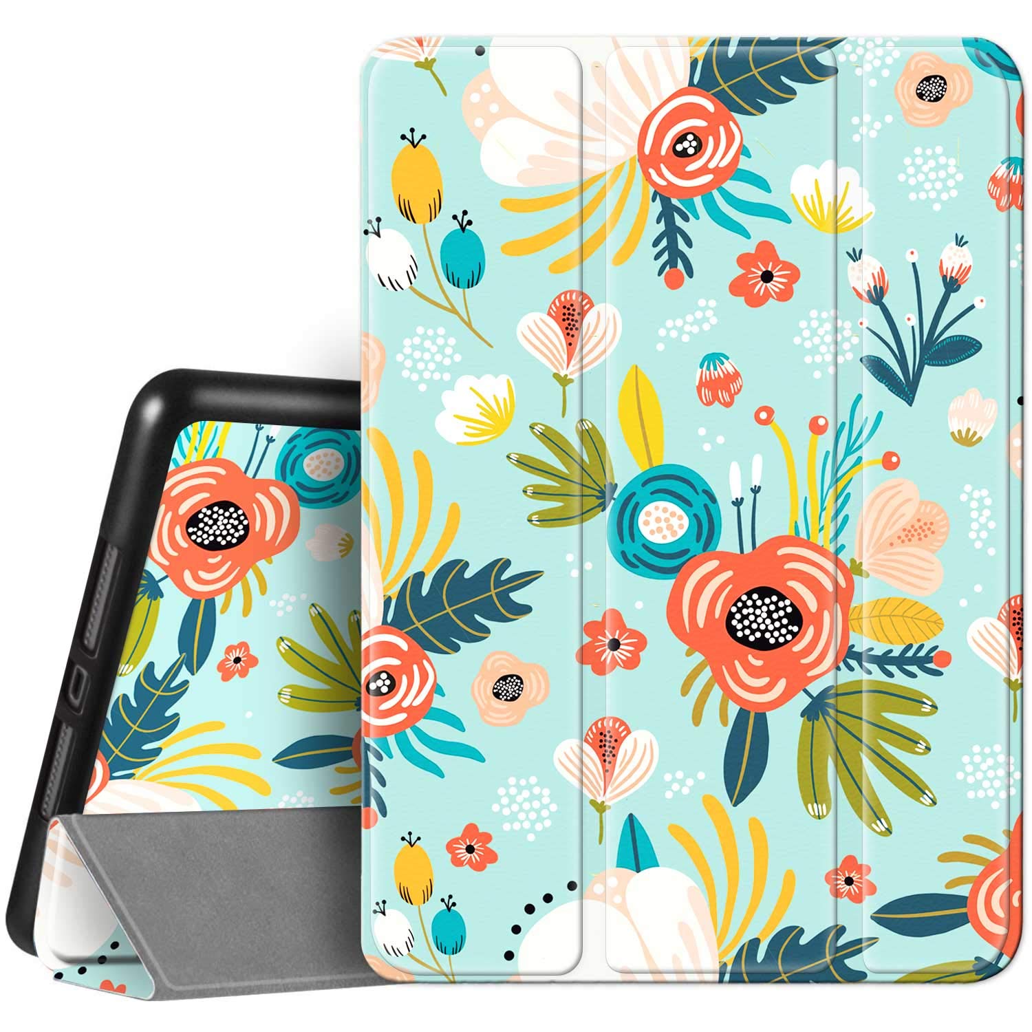 Hi Space iPad 9th/8th/7th Generation Case (10.2 Inch) with Pencil Holder - Shockproof Protective Cover for iPad Models A2270 A2428 A2429 A2197 (2021/2020/2019) - Green Floral Design with Auto Sleep/Wake - Perfect for School, Work & Travel