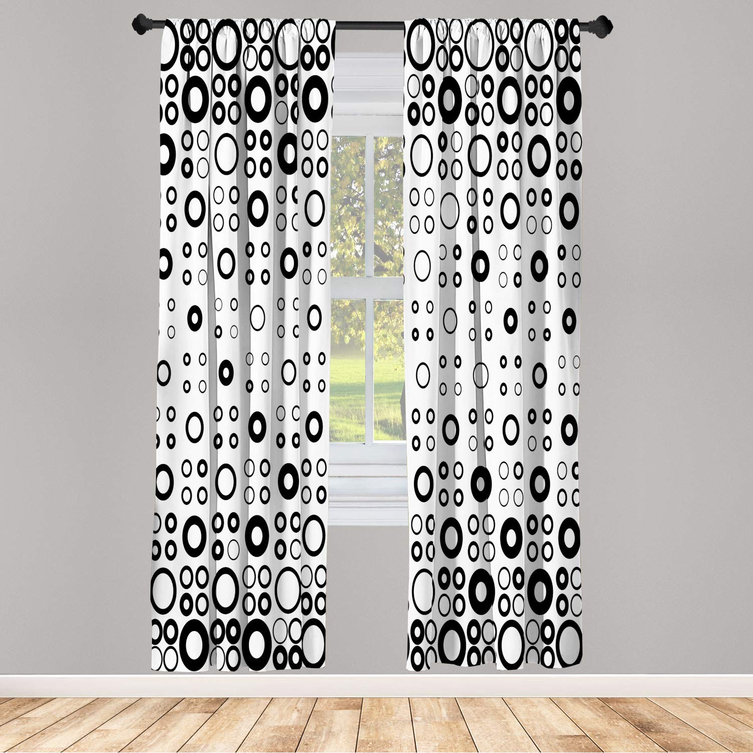 Ambesonne Geometric Circle Window Curtains - Modern Vortex Design Black & White 2-Panel Set (28x84 inches) with Rod Pocket | Lightweight Decorative Drapes for Living Room, Bedroom & Office
