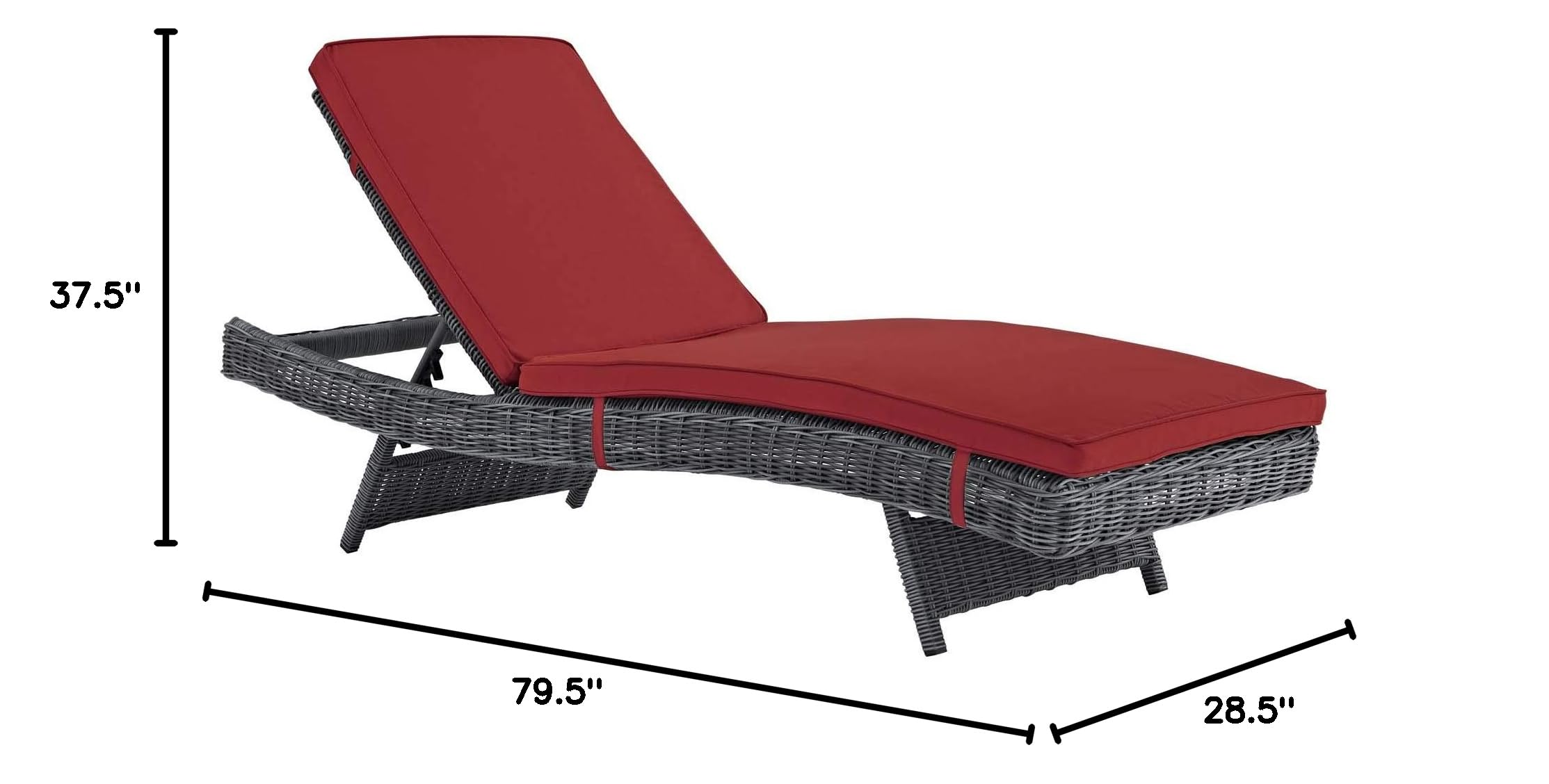 Modway Summon Wicker Rattan Outdoor Chaise Lounge Chair - Sunbrella® Fabric, Waterproof & UV Resistant, Canvas Red - Perfect for Poolside, Patio, Garden & Beach Relaxation