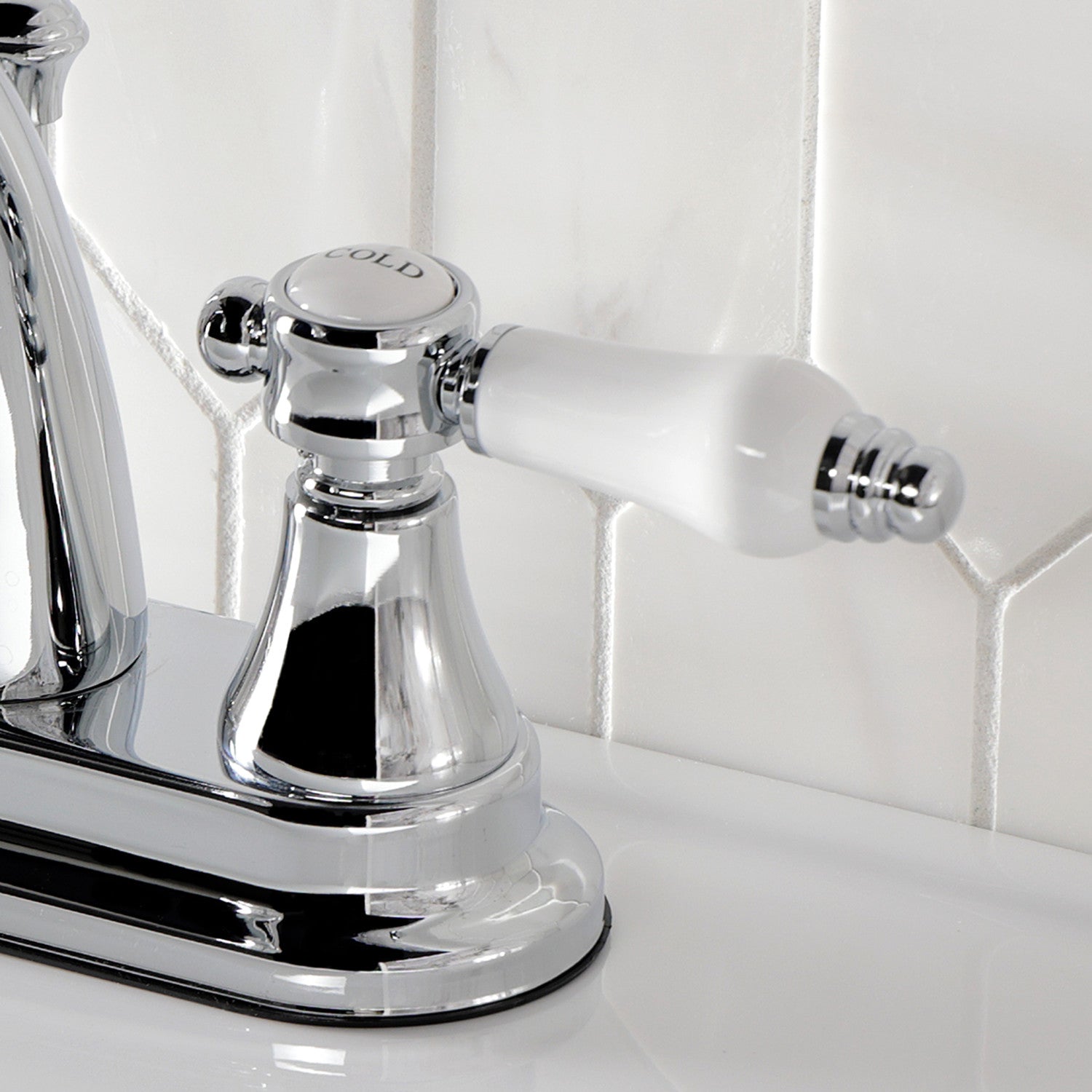 Bel Air KS7611BPL 4-Inch Centerset Bathroom Faucet - Double Handle Deck Mount with Brass Pop-Up Drain - Polished Chrome Finish - Ideal for Bathroom Sink Vanity and Powder Room Renovations
