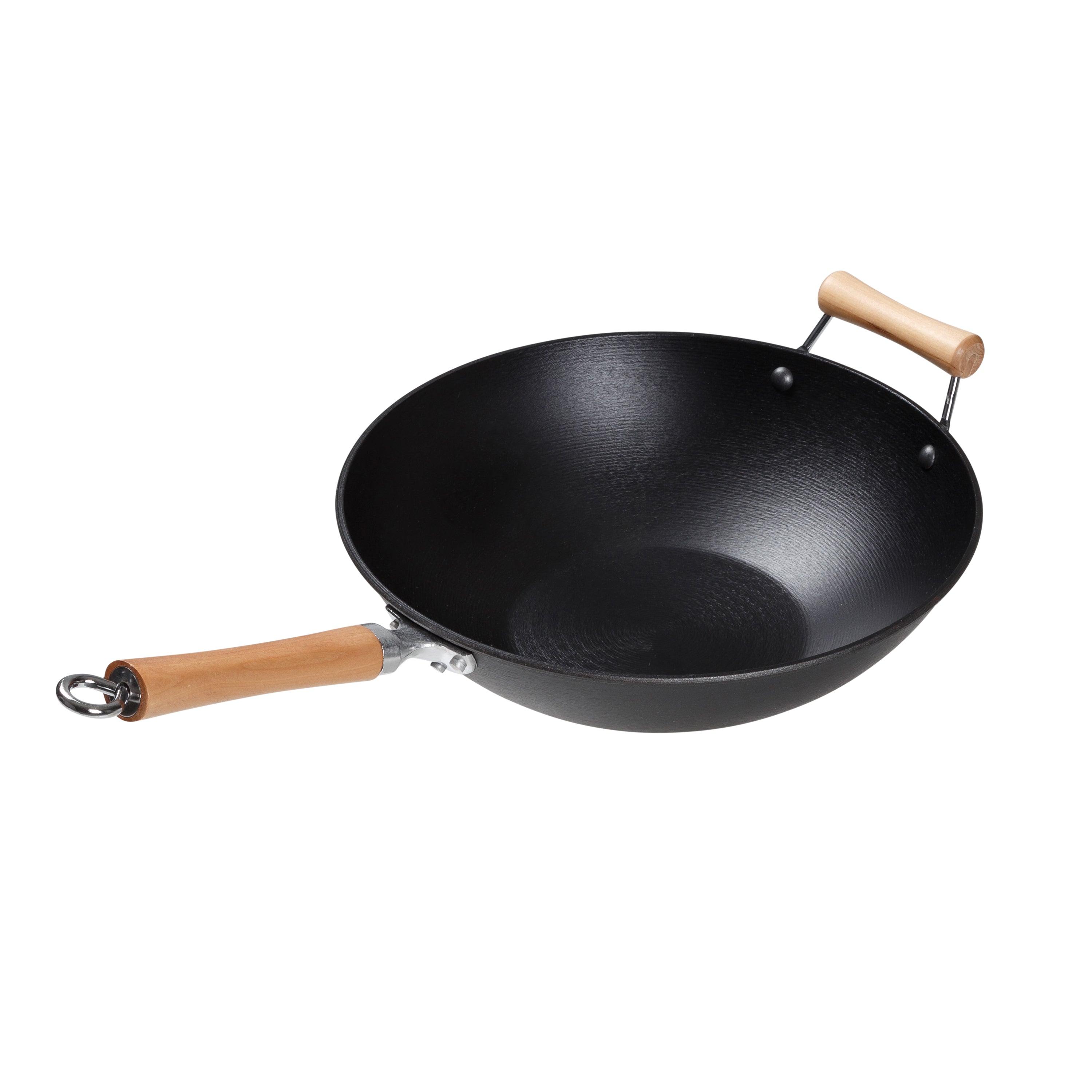 14 Inch Professional Pre-Seasoned Cast Iron Wok with Maple Wood Handle - Flat Bottom for Gas & Induction Stoves - Perfect for Stir Fry, Deep Frying & Asian Cooking
