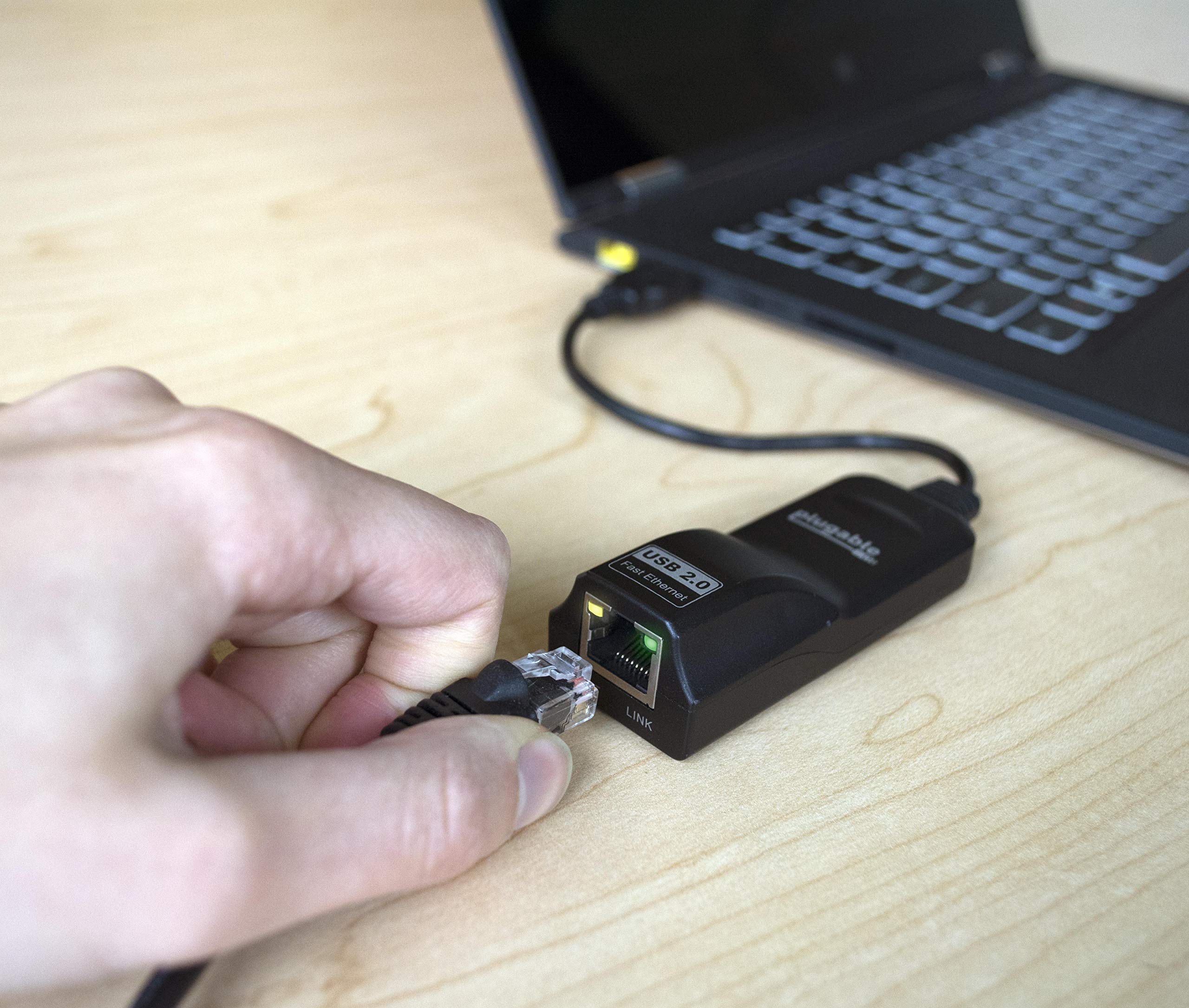 Plugable USB 2.0 to Ethernet Adapter - Fast 10/100 LAN Wired Network, Driverless for Chromebook, Windows, Linux - Ideal for Home Office, Gaming, and Remote Work