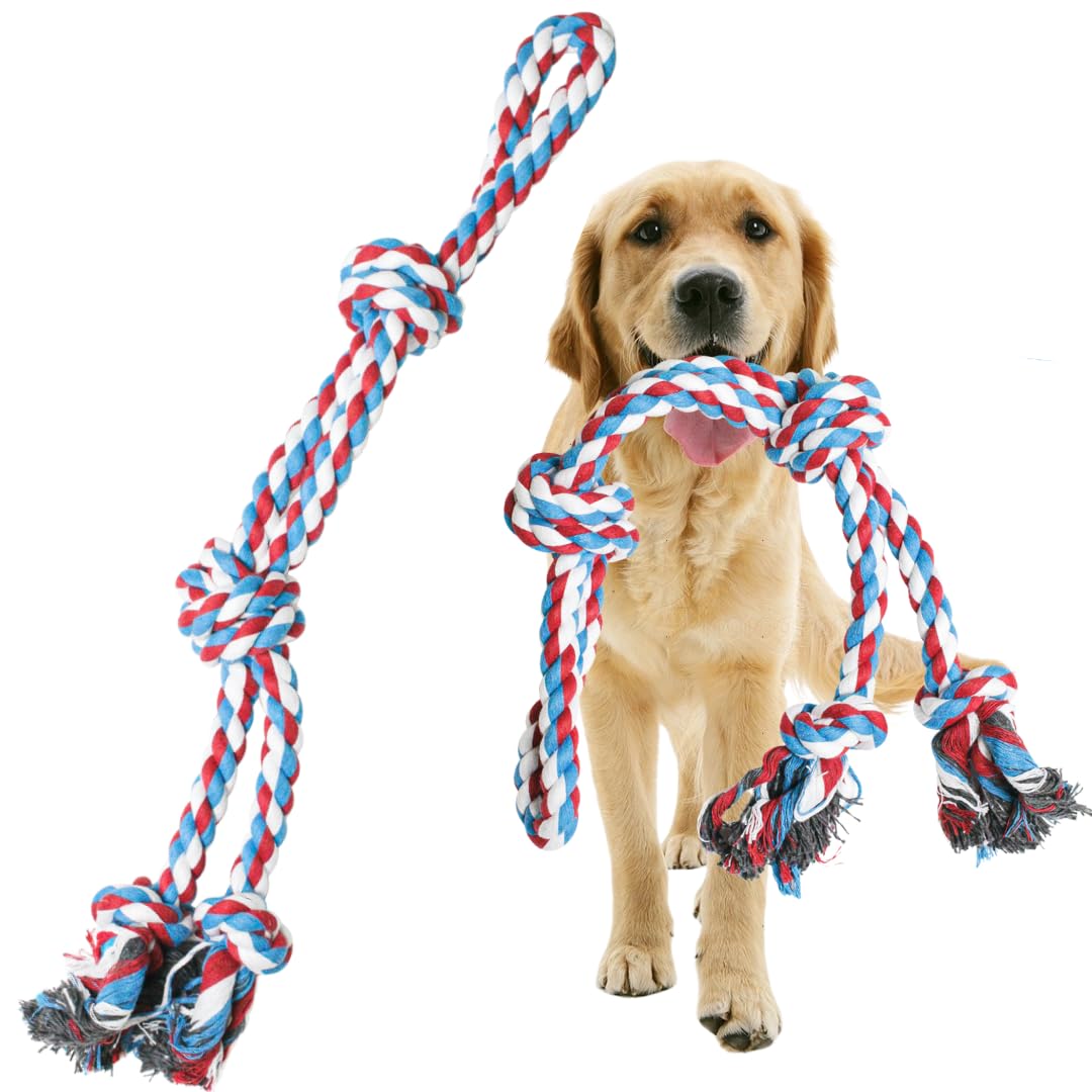 XL Nearly Indestructible Dog Rope Toy for Aggressive Chewers - Tough Tug of War Dog Toy for Large Dogs - Supports Non-Profit Dog Rescue - Perfect for Outdoor Play and Indoor Training, Red