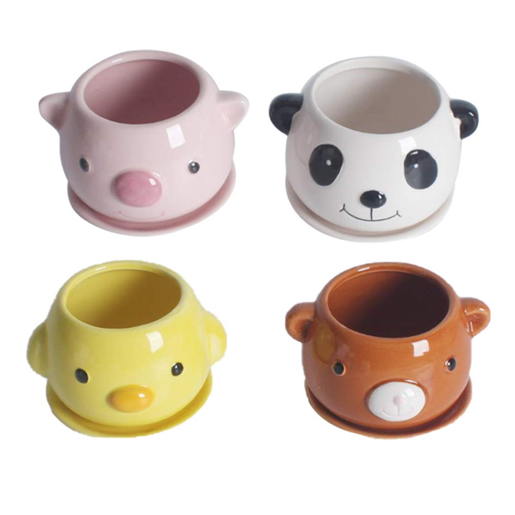 Hemoton 4PCS Ceramic Flower Pots - Cute Animal Shaped Planters for Indoor Plants, Herbs & Succulents (Mixed Styles) - Perfect for Home Decor, Office Desk & Garden Gifts