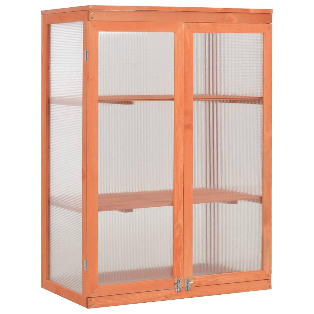 vidaXL Wooden Garden Greenhouse with Polycarbonate Panels - Durable Hobby Greenhouse for Plants - Weatherproof Cold Frame for Outdoor Use - 2-Tier Shelving Design (29.5
