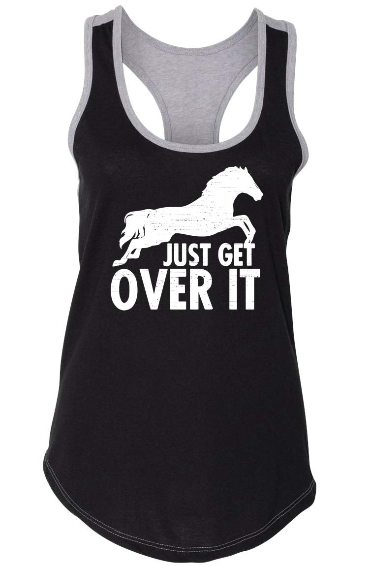 Funny Women's Just Get Over It Horse Jump Racerback Tank Top - Perfect for Equestrian Lovers, Gym Workouts & Casual Summer Outfits