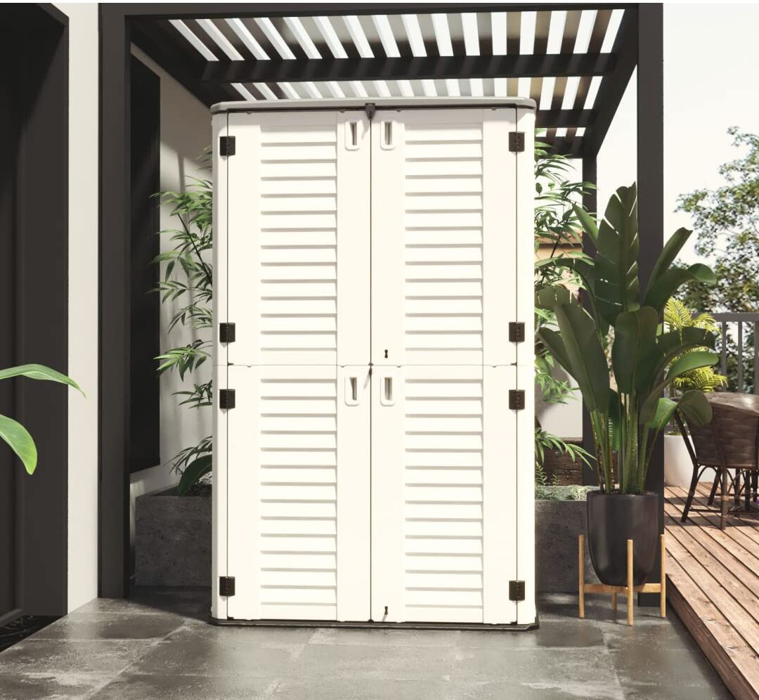 66 Cu.ft Vertical Outdoor Storage Shed - Waterproof Polyethylene Resin Garden Shed with Floor for Garage, Pool Equipment, Bikes & Yard Tools | Perfect for Backyard, Patio & Home Organization