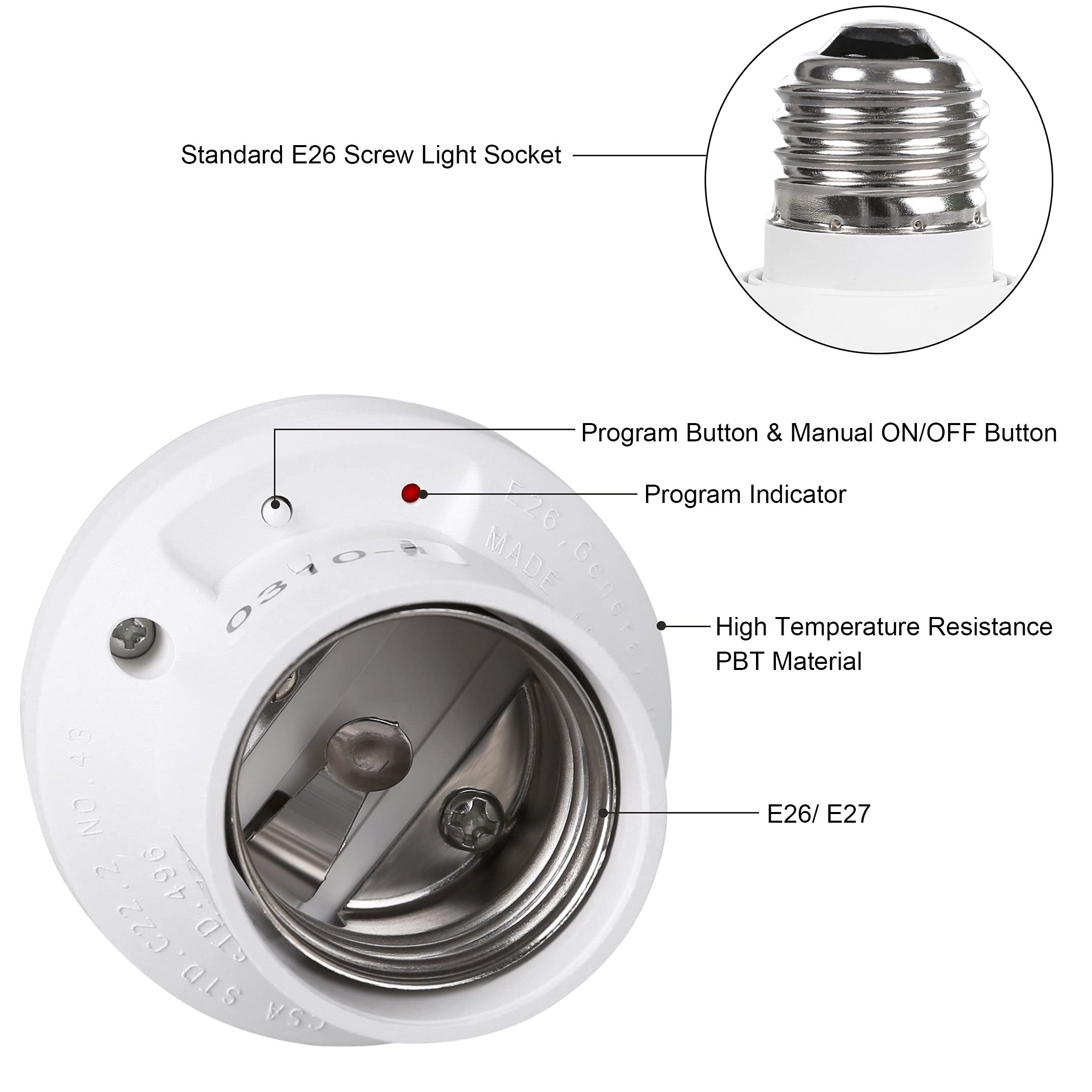DEWENWILS Wireless Remote Control Light Bulb Socket Kit - E26/E27 Base for Pull Chain Fixtures, No Wiring Required, ETL Certified (2 Remotes + 4 Sockets) - Perfect for Bedroom, Living Room & Outdoor Lighting