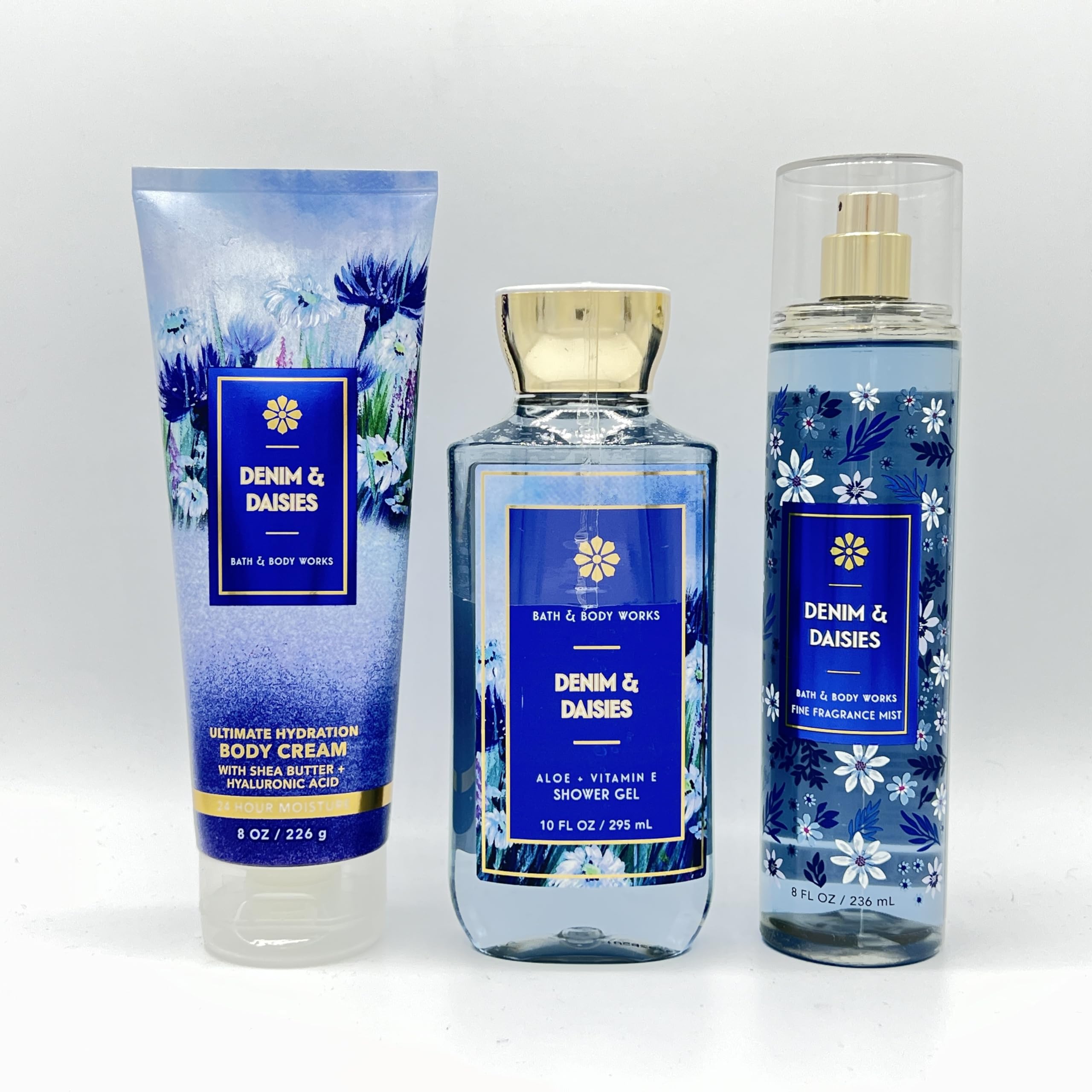 Denim & Daisies 3-Piece Bath & Body Gift Set - Hydrating Body Cream, Refreshing Shower Gel & Luxe Fragrance Mist | Perfect for Self-Care, Spa Days & Thoughtful Gifts