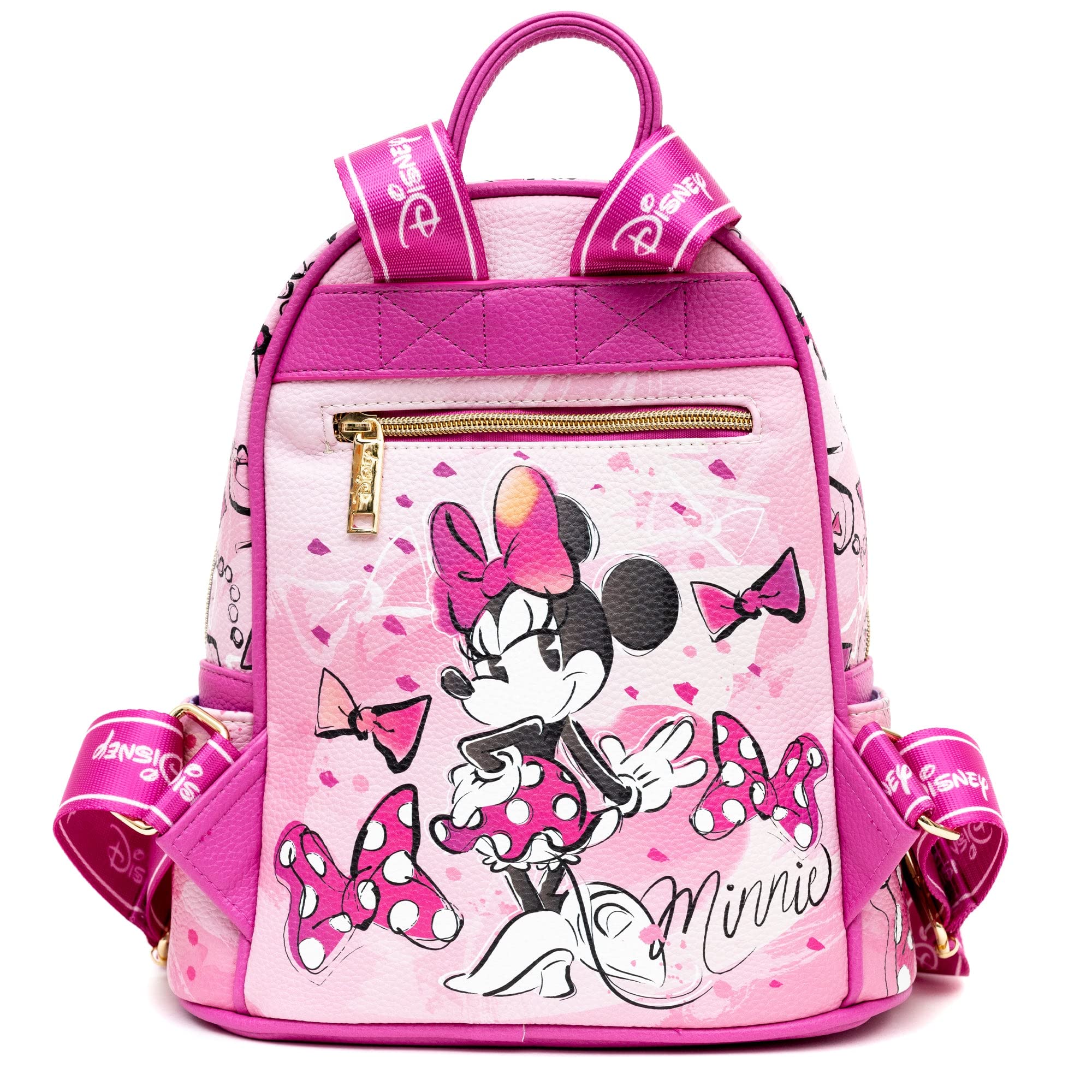 Disney Minnie Mouse 11 Inch Vegan Leather Mini Backpack for Women - Cute Fashionable Small Purse for School, Travel & Daily Use