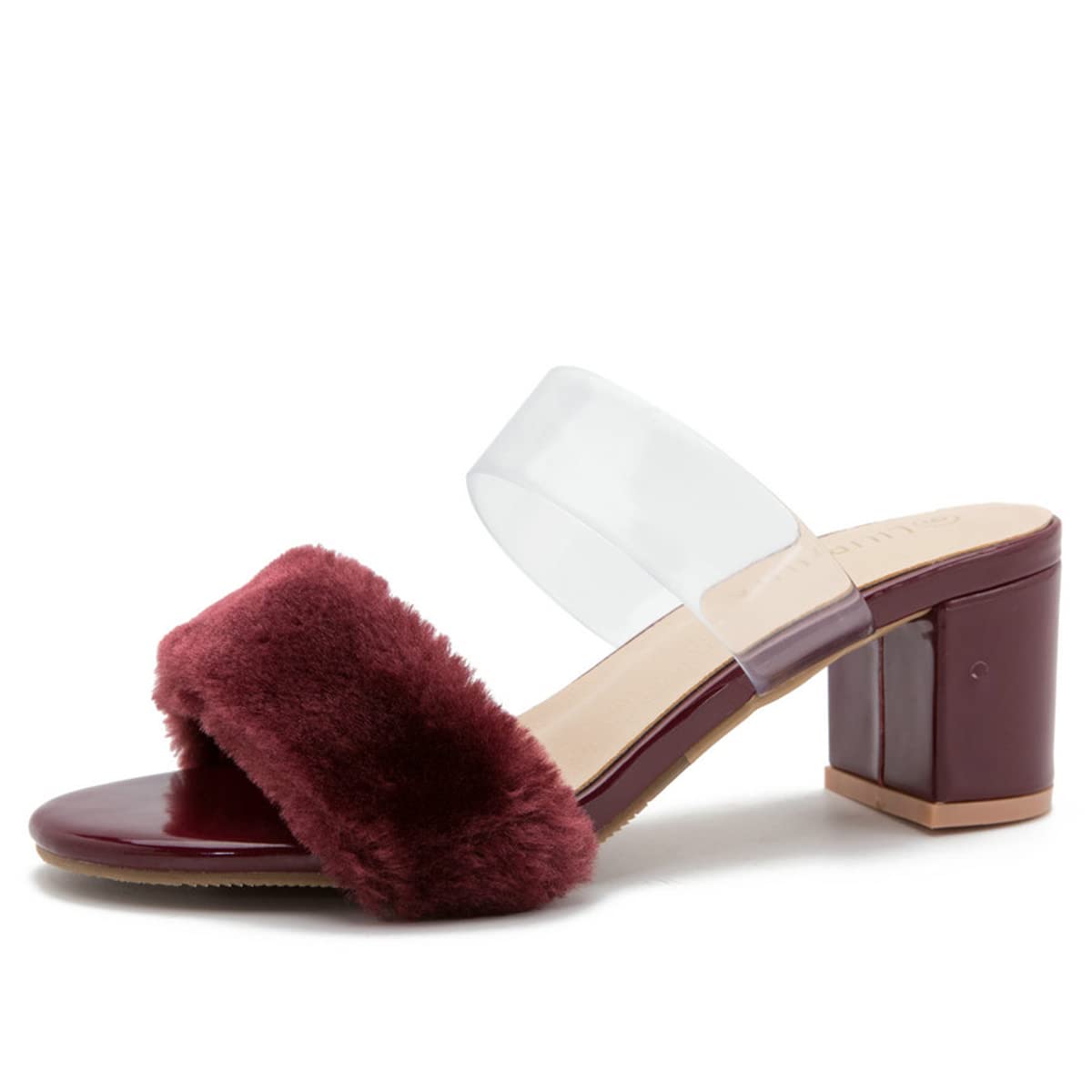 OMTHAHA Women's Fluffy Cozy Slide Slippers - High Heel House Shoes with Clear Straps for Indoor/Outdoor Wear - Perfect for Lounging, Spa Days & Home Comfort