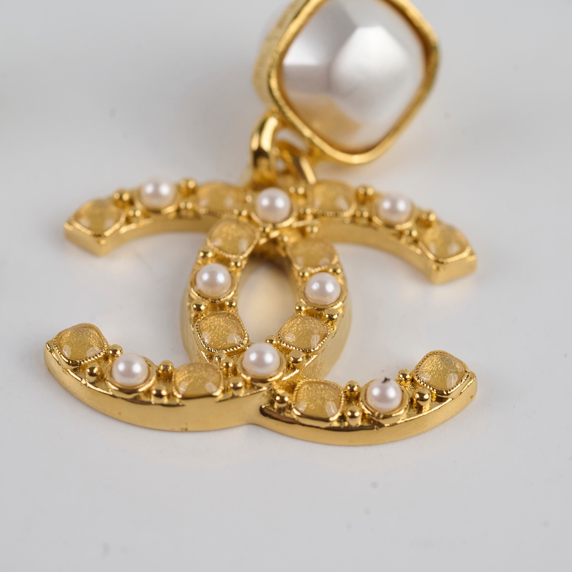 Chanel Faux Pearl Resin Gold Drop Earrings for Women - Elegant Dangle Earrings for Party, Wedding & Special Occasions