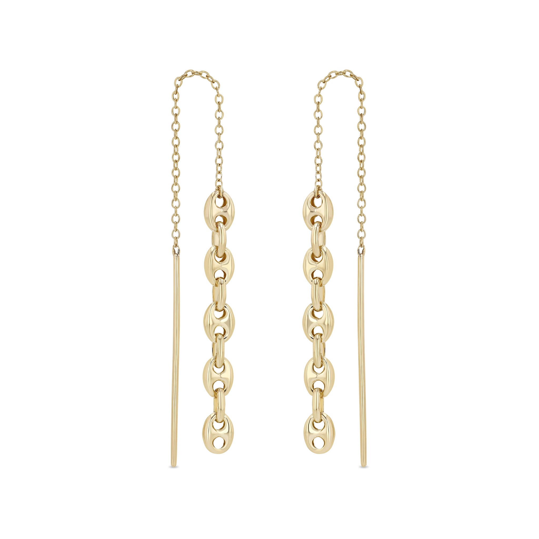 14K Gold Small Mariner Chain Drop Threader Earrings - Dainty Minimalist Hoop Earrings for Women - Perfect for Everyday Wear, Date Night & Special Occasions
