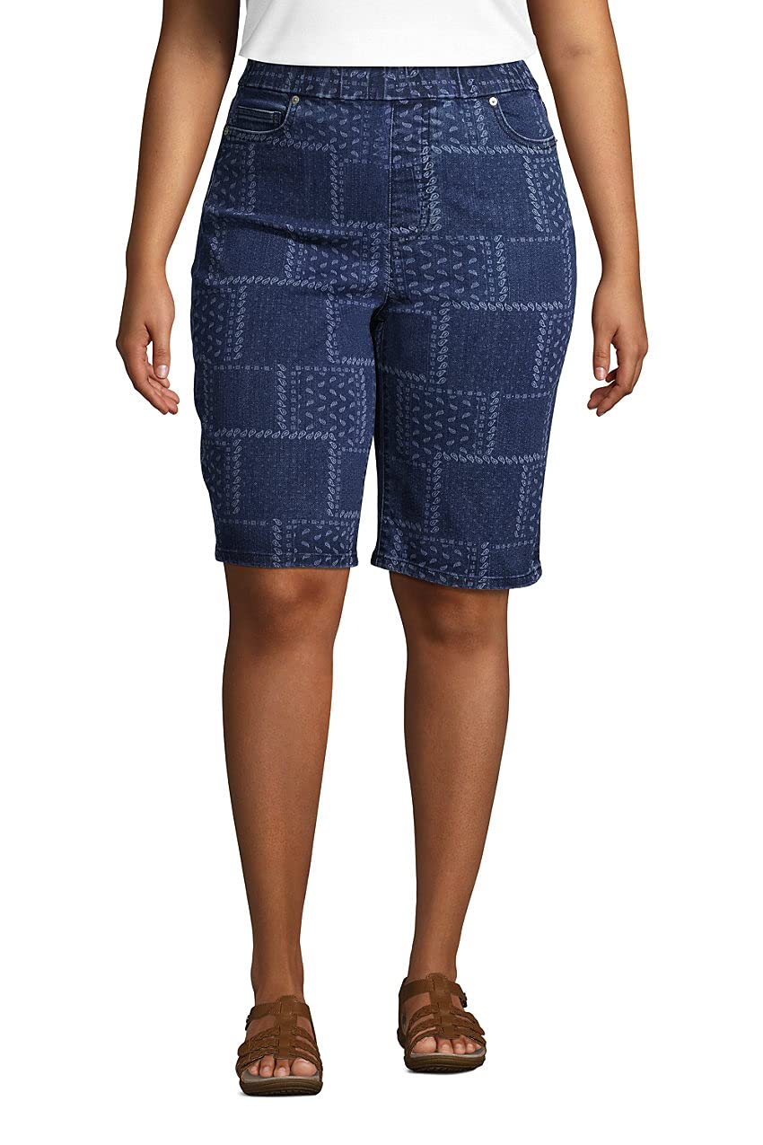 Lands' End Women's High Rise Pull On Bermuda Jean Shorts - Indigo Denim | Comfortable Stretch Shorts for Summer, Casual Wear & Outdoor Activities