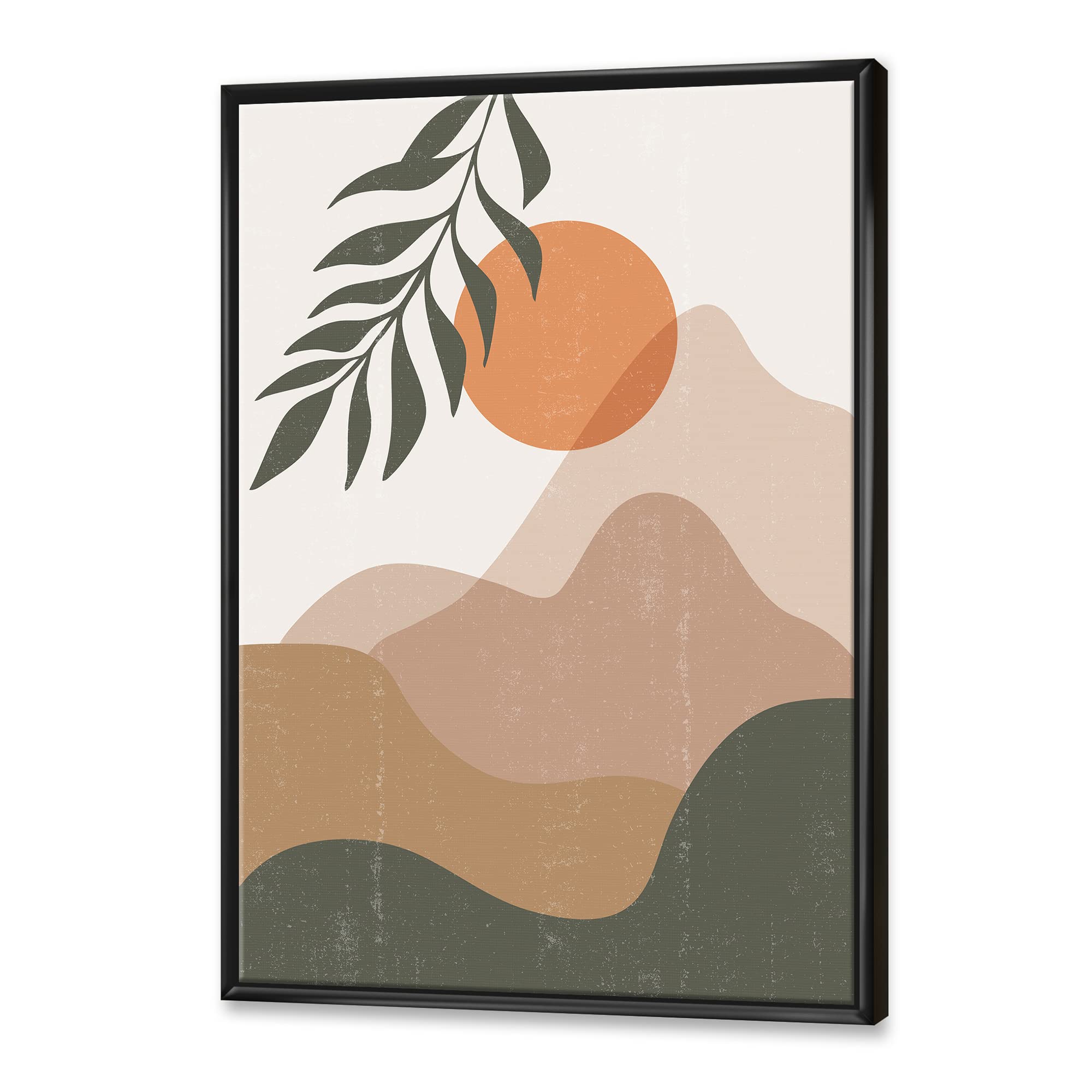 Abstract Red Moon in Earth Toned Mountains Framed Canvas Wall Art Print - Modern Home Decor for Living Room, Bedroom & Office