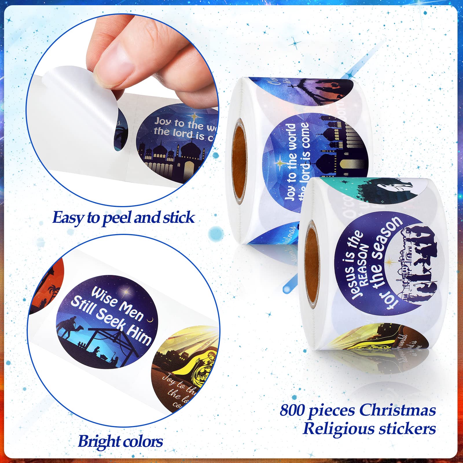 800Pcs Christmas Religious Stickers - Nativity Scene, Jesus & Christian Faith Roll Stickers for Holiday Cards, Envelopes & Gifts | Perfect for Xmas Decorations, Scrapbooking & Bible Journaling
