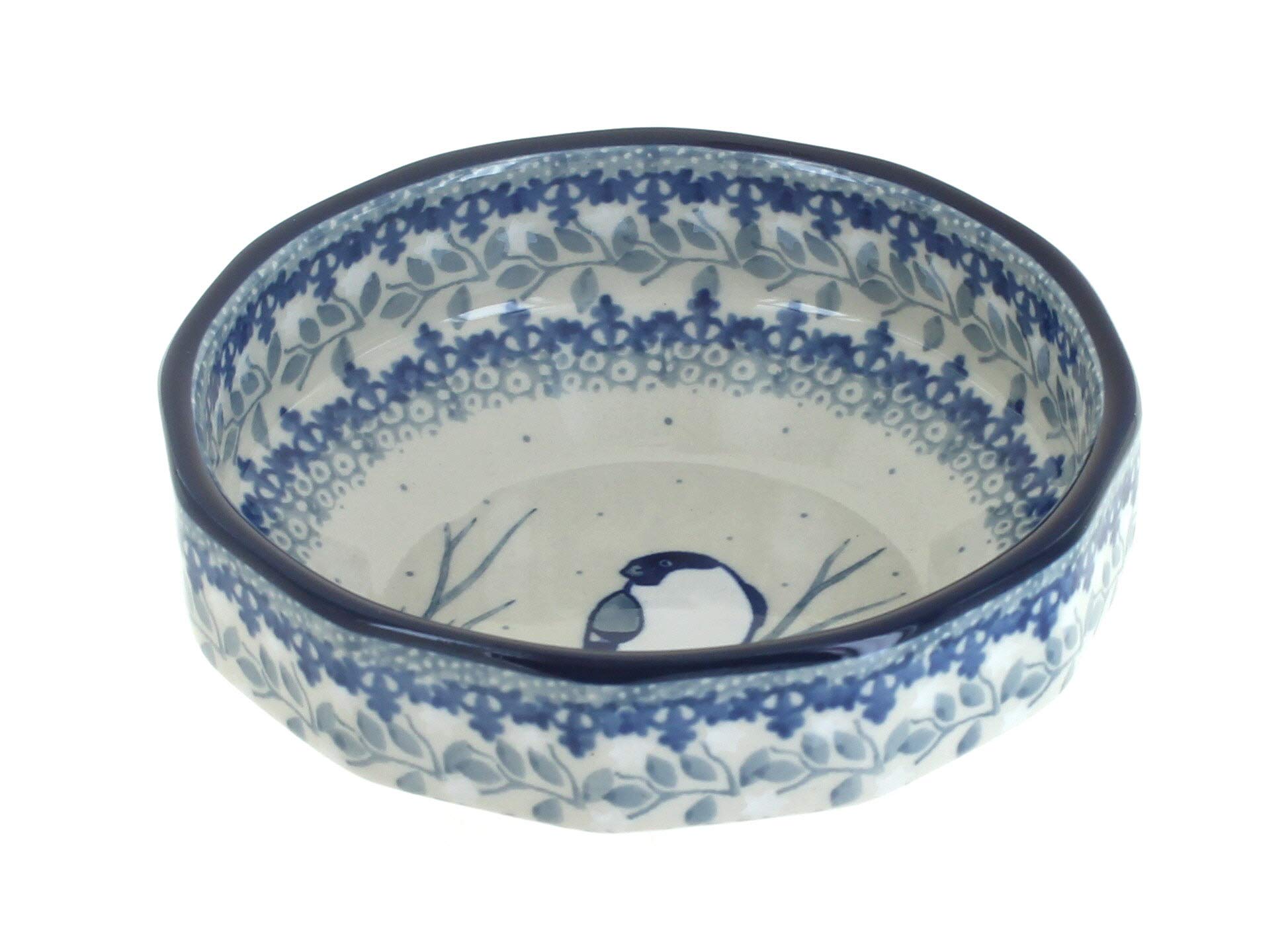 Handmade Blue Rose Polish Pottery Bluebird Small Angular Bowl - Perfect for Home Decor, Gift Giving & Tableware