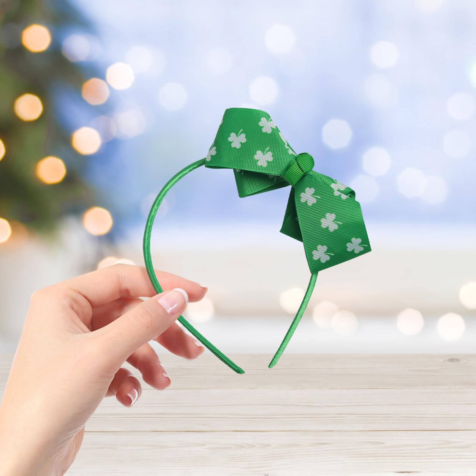 St. Patrick's Day Green Clover Headband with Bow - Shamrock Hair Hoop Boppers for Women & Girls - Irish Party Costume Accessory & Luck Charm for Festivals, Parades, and Themed Events