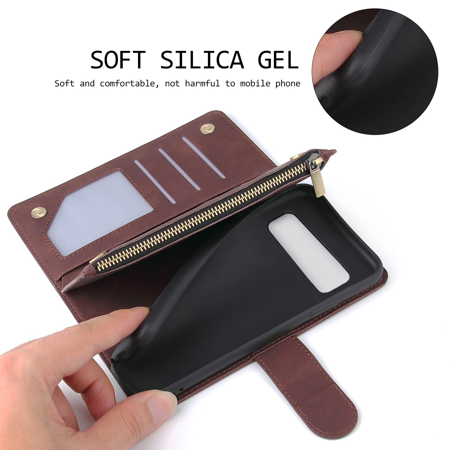 **Google Pixel 7 Pro Magnetic Leather Wallet Case – 6-Card Holder, Hand Strap & Zipper Pocket – Shockproof Flip Cover with Stand for Men & Women (Coffee) – Perfect for Travel, Work & Daily Use**