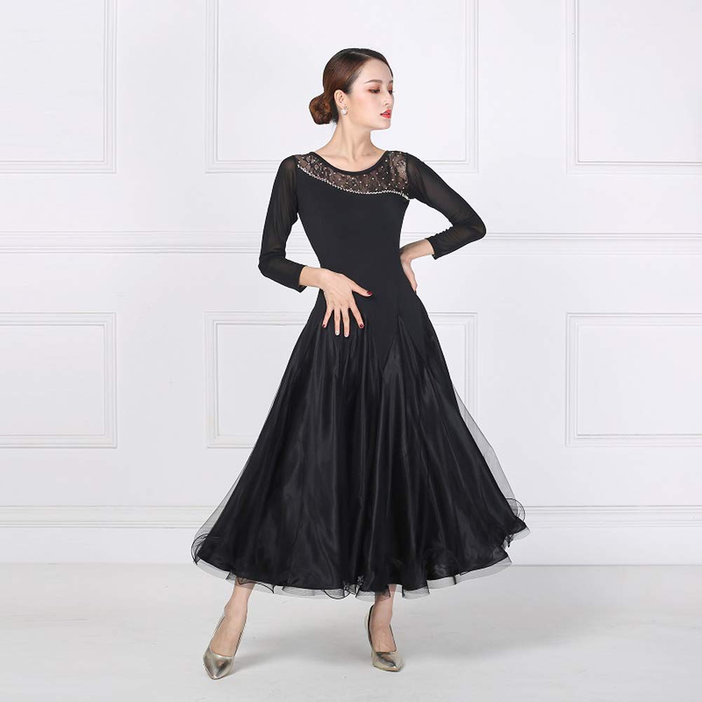 Elegant Ballroom Dance Dress for Women - Long Sleeve Slim Fit Waltz Performance Costume | Competition Standard Outfit for Latin, Standard & Social Dancing
