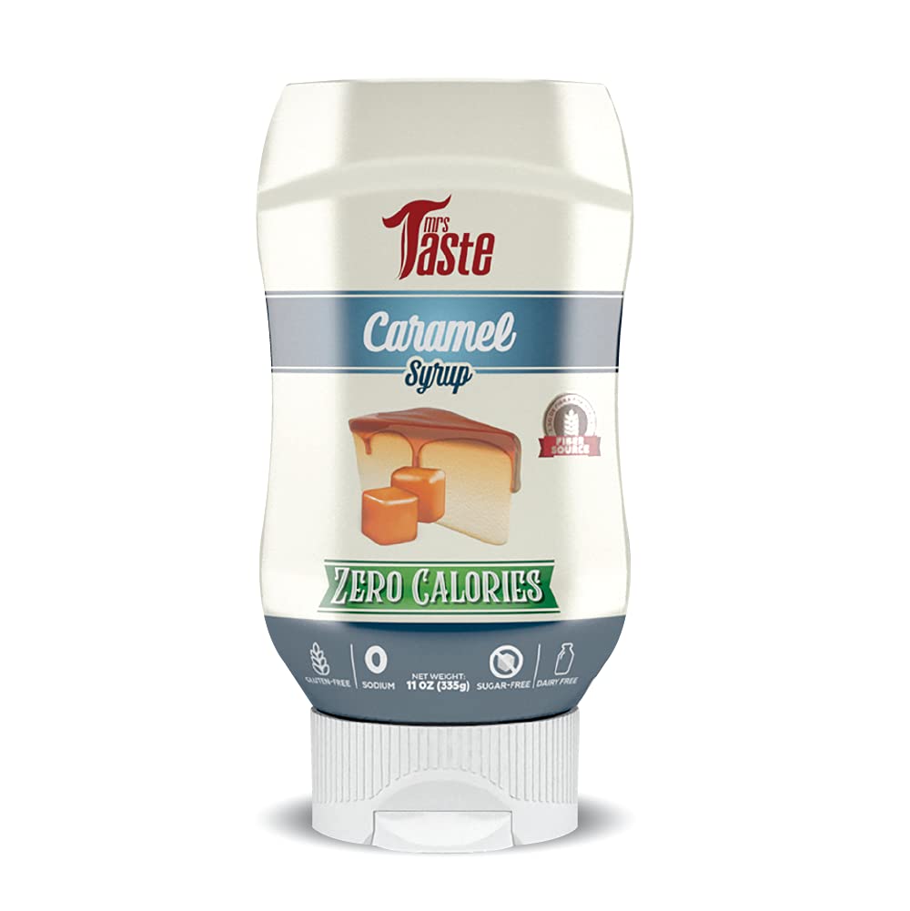 Sugar Free Caramel Syrup by Mrs Taste - Zero Calorie, Zero Sodium, Keto & Paleo Friendly, High Fiber Sweetener (11 oz) - Perfect for Coffee, Desserts, Baking & Low Carb Diets