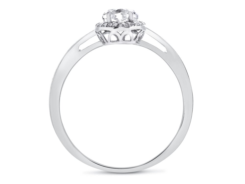 10k White Gold Heart Shaped Halo Ring with White Topaz Accents - Elegant 6mm Center Stone Jewelry for Anniversary, Valentine's Day & Romantic Gifts