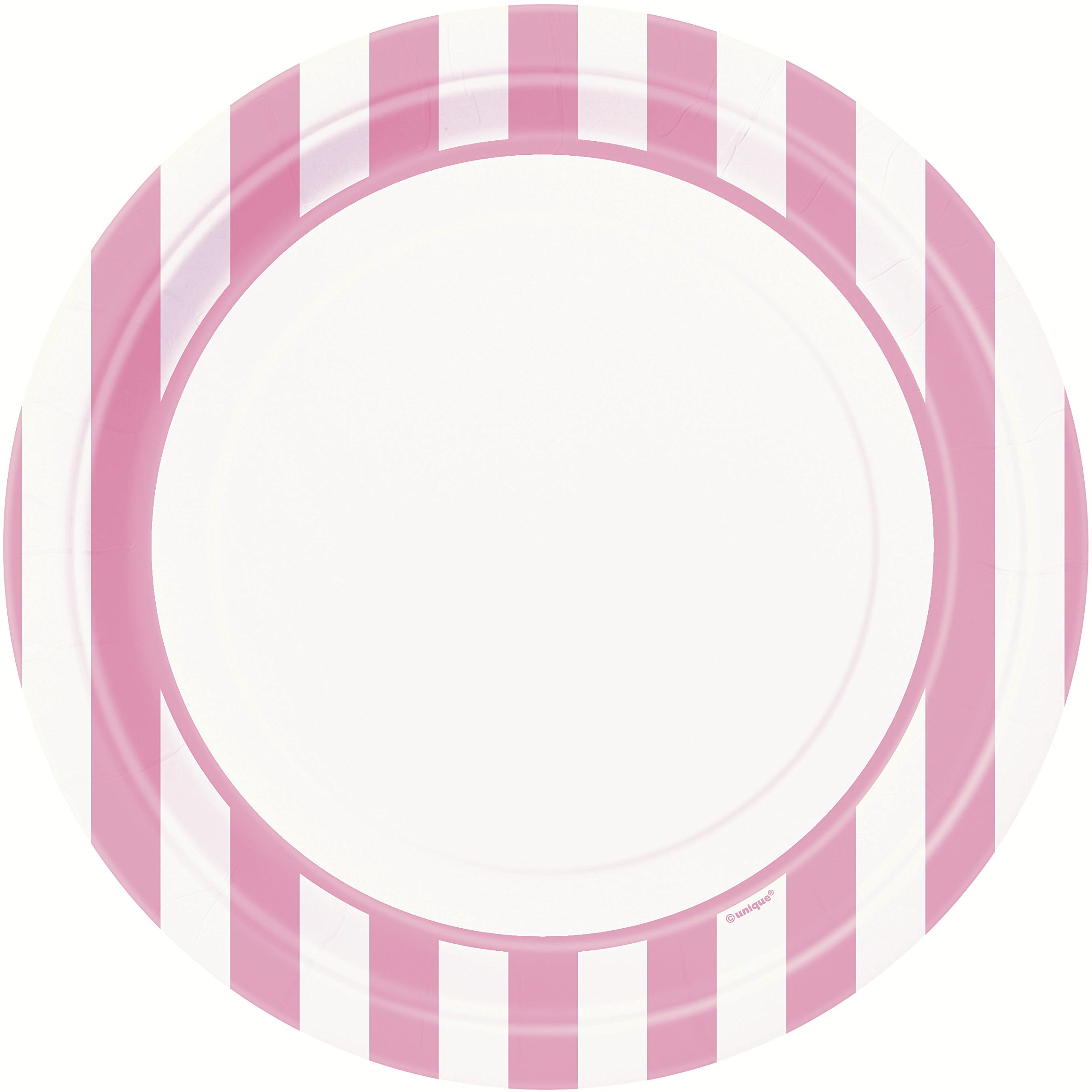 9 Inch Unique Stripes Round Disposable Dinner Paper Plates - Lovely Pink for Parties, Picnics, and Special Occasions