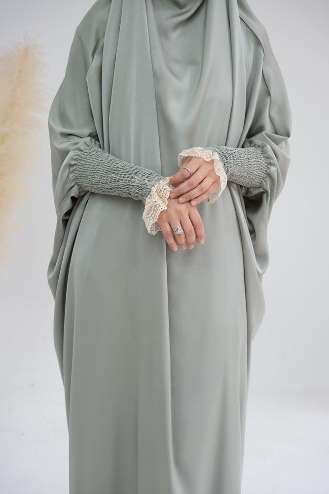 Little Gretaah Khimar Style Prayer Gown for Kids - Light Green with Ribbed Sleeve Cuffs | Perfect for Islamic Prayer, Eid Celebrations & Religious Ceremonies