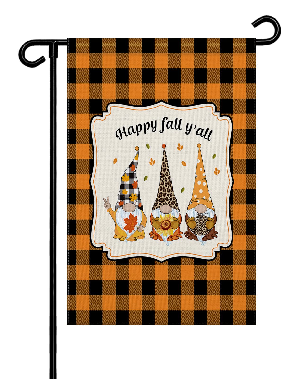 Seven Roses Thanksgiving Gnome Garden Flags - Double Sided Burlap Yard Decor with Black Orange Plaid Pumpkin Design | 12x18 Inch Seasonal Vertical Banner for Patio, Lawn & Outdoor Fall Decorations | Perfect for Autumn Porch, Front Door & Thanksgiving Home Decor