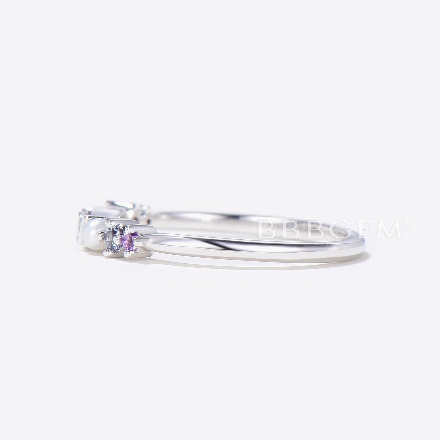 Vibrant Multi-Color Gemstone Family Ring - Aquamarine, Pearl & Amethyst Birthstone Rainbow Band for Women | Perfect for Mother's Day, Anniversary Gifts & Special Occasions