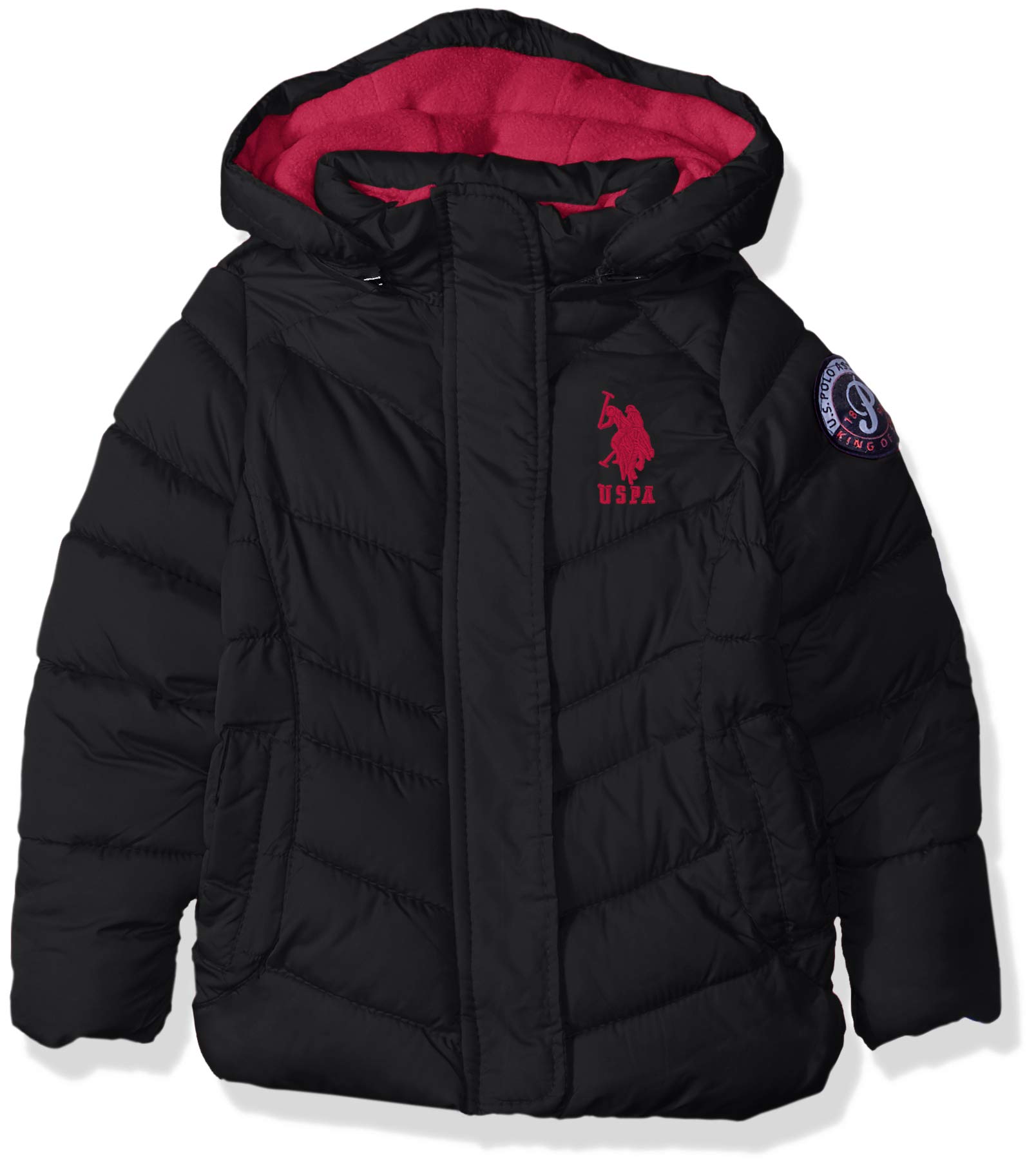 U.S. Polo Assn. Girls' Hooded Bubble Jacket with Piping Detail - Warm Winter Coat for Kids - Perfect for School, Outdoor Play & Cold Weather Activities