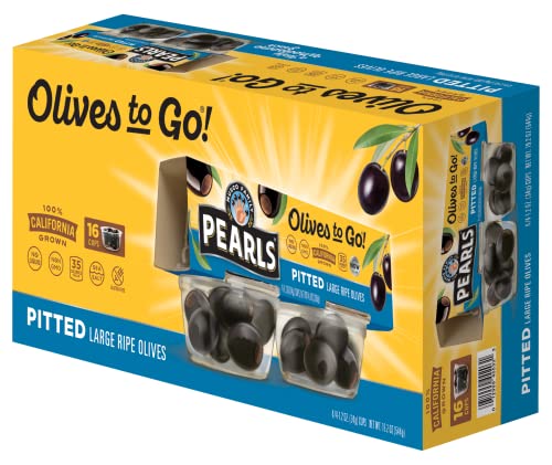 Pearls Olives To Go - Large Ripe Pitted Black Olives, 1.2 oz (16 Count) | Perfect for Salads, Pizzas, Snacks & Charcuterie Boards