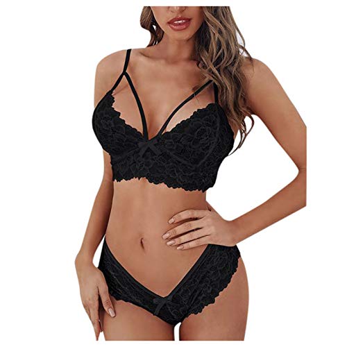 Floral Lace Bralette & Corset Set for Women - Plus Size Lingerie with Dog Print - Comfortable Underwear for Everyday Wear (Black, Size S) | Perfect for Casual Outfits, Date Nights & Lounge Wear