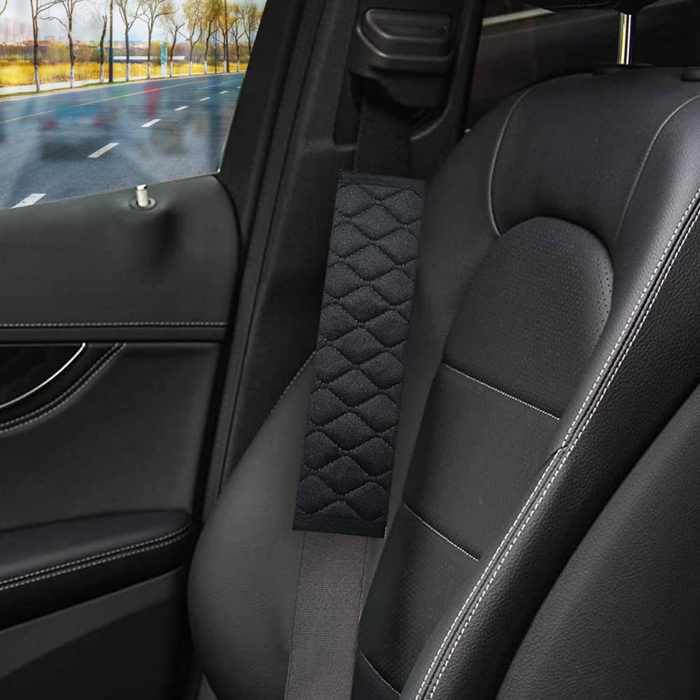 2 Pack Car Seat Belt Pads - Soft & Comfortable Shoulder Strap Covers for Neck & Shoulder Protection - Universal Fit for Cars, SUVs & Trucks - Perfect for Long Drives & Daily Commutes (Black)