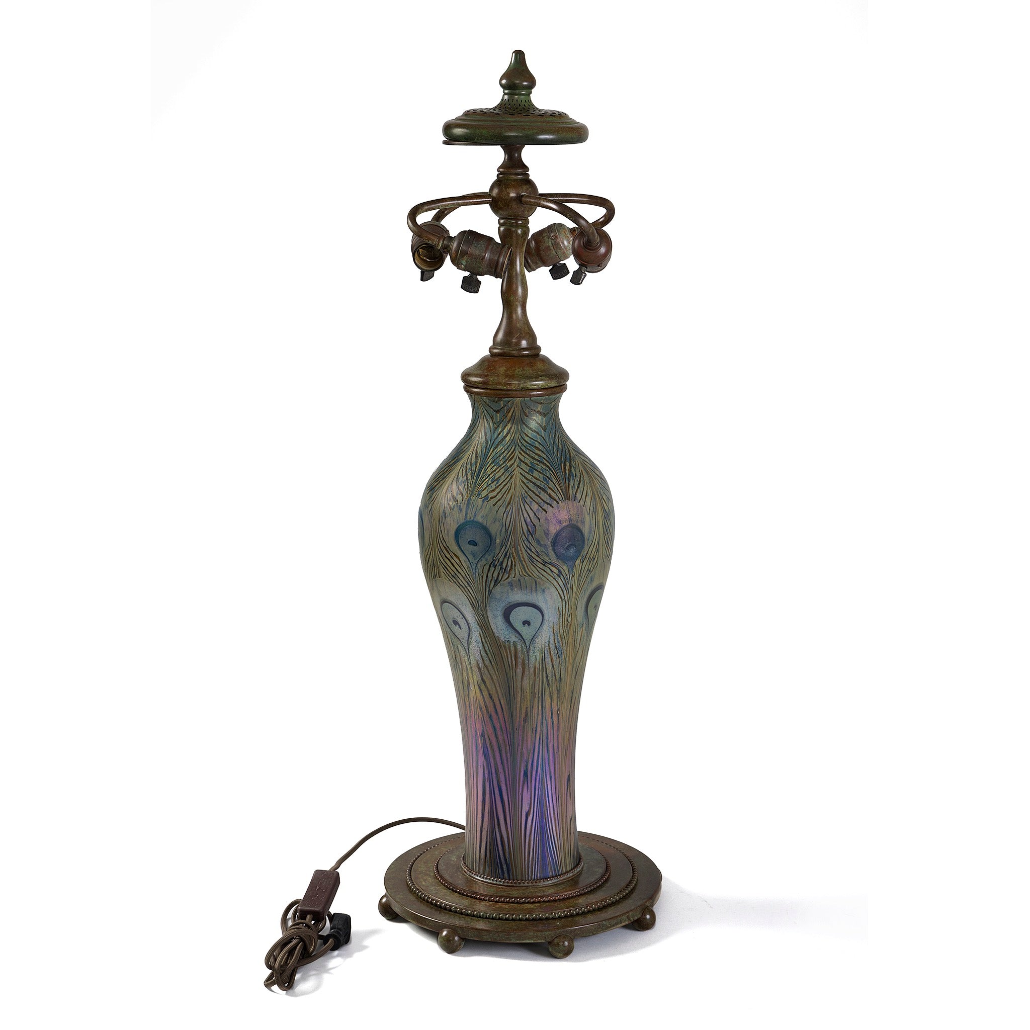 Tiffany Studios New York Elaborate Peony Table Lamp - Stained Glass Floral Design, Antique Style Home Decor for Living Room, Bedroom & Office Lighting