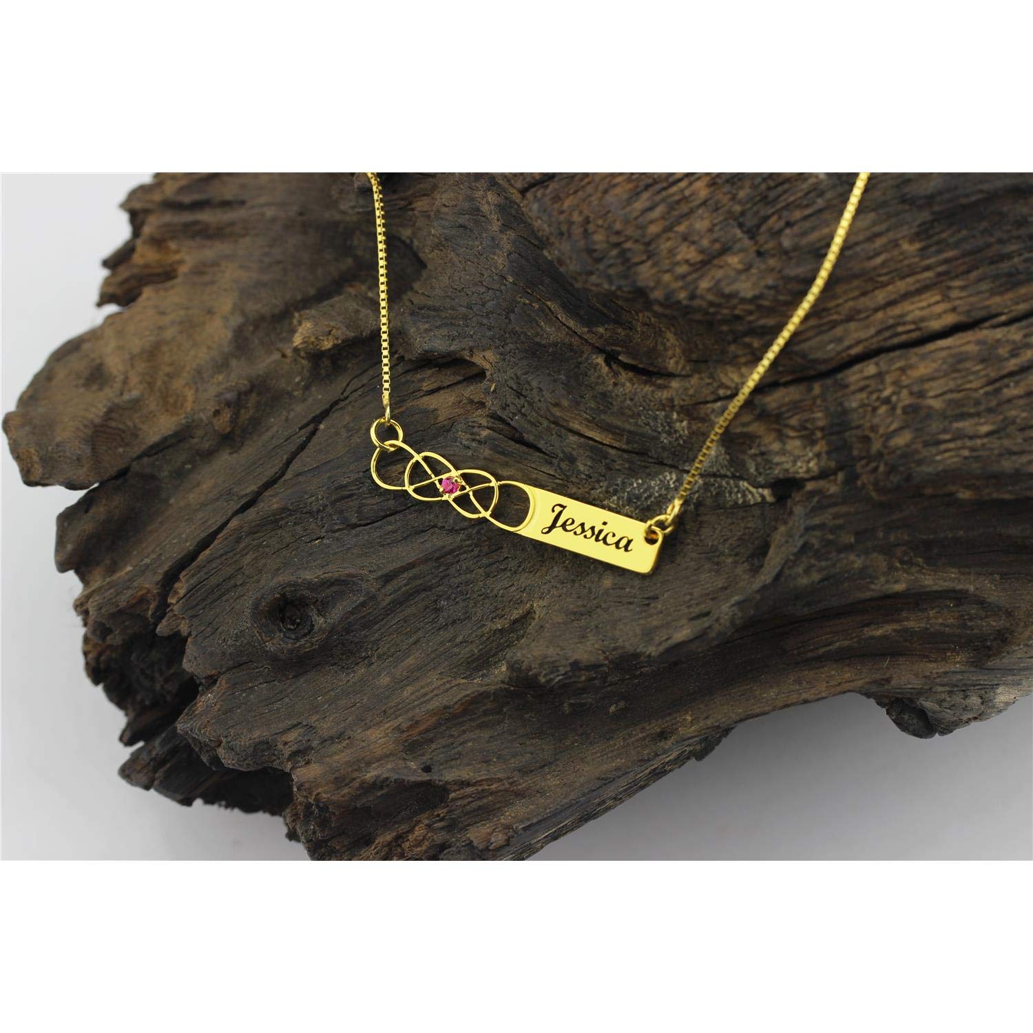 Personalized Name Necklace for Women - Double Infinity Bar Pendant with Birthstone | Custom Engraved Jewelry Gift for Mom, Wife, Girlfriend | Birthday, Anniversary, Valentine's Day Present