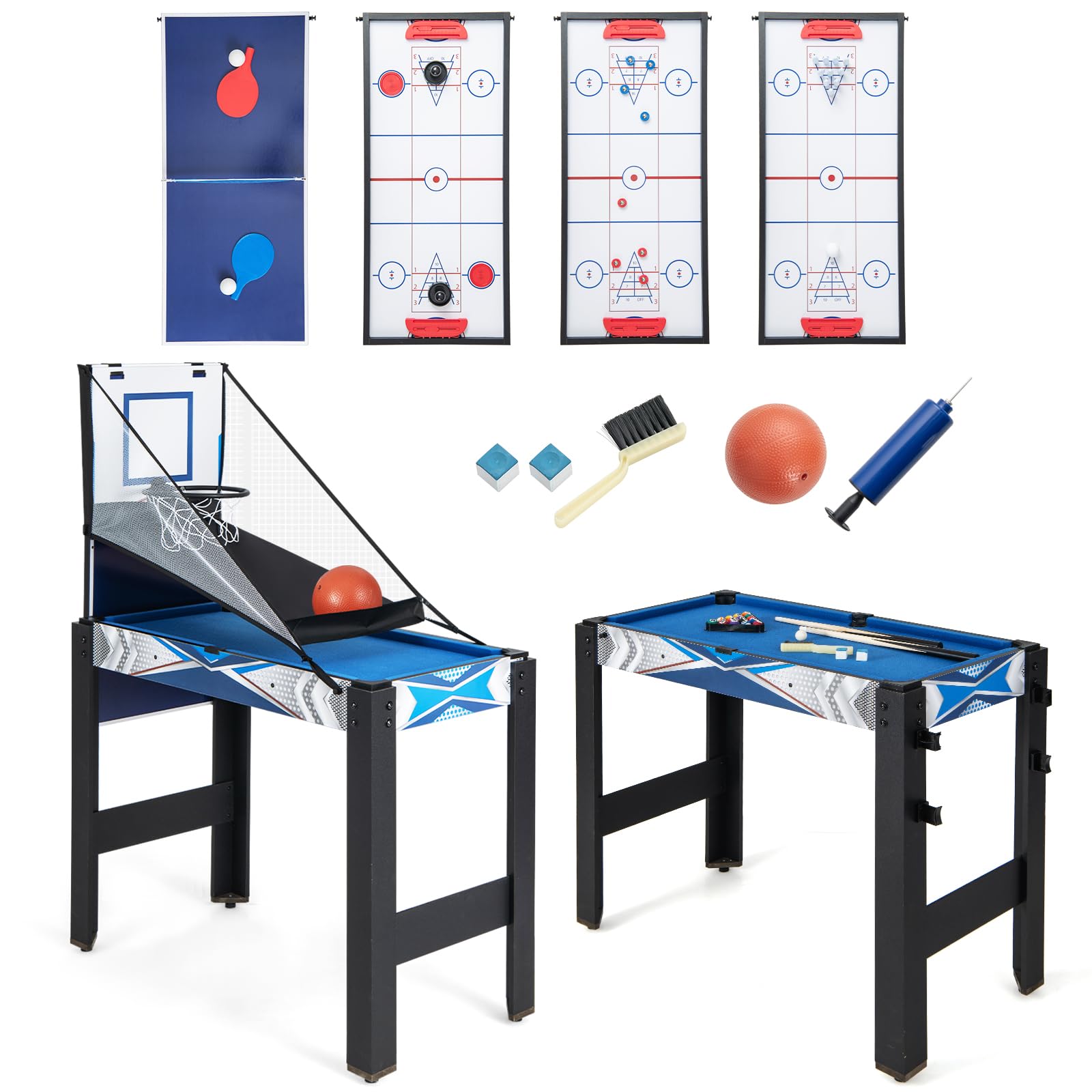GYMAX 6-in-1 Multi Game Table - Air Hockey, Pool Table, Ping Pong, Basketball, Shuffleboard & Bowling Combo for Game Room, Basement, Family Fun & Indoor Entertainment