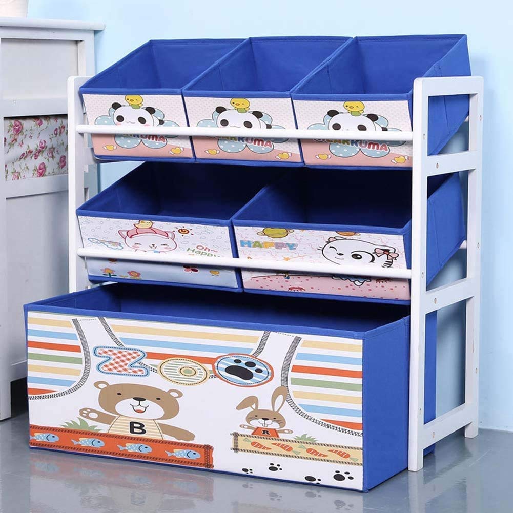 3-Tier Kids Toy Storage Organizer with 6 Removable Canvas Bins - Space-Saving Nursery & Playroom Display Stand for Toys, Books & Games (Color: Blue) - Perfect for Bedroom Organization & Daycare Storage Solutions