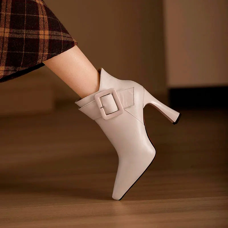 2023 Best Selling Women's Ankle Boots - Elegant Modern Pointed Toe High Heel Boots with Buckle & Zipper for Ladies | Perfect for Office, Party & Night Out