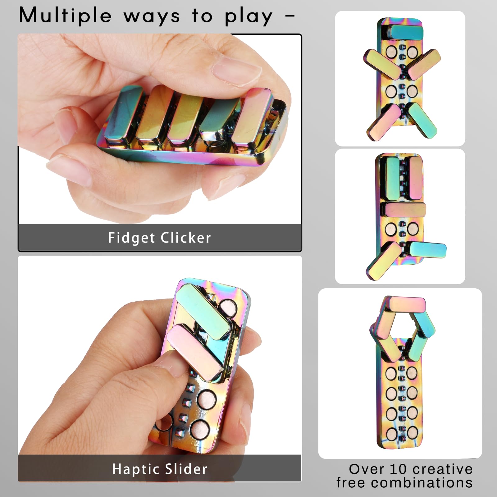 Magnetic Fidget Clicker Toy for Adults - Stress Relief & Anxiety ADHD Approved with 3 Adjustable Noise Levels (Loud/Medium/Quiet) - Office, Classroom & EDC Sensory Fidget Toy for Focus & Relaxation (Rainbow Color)