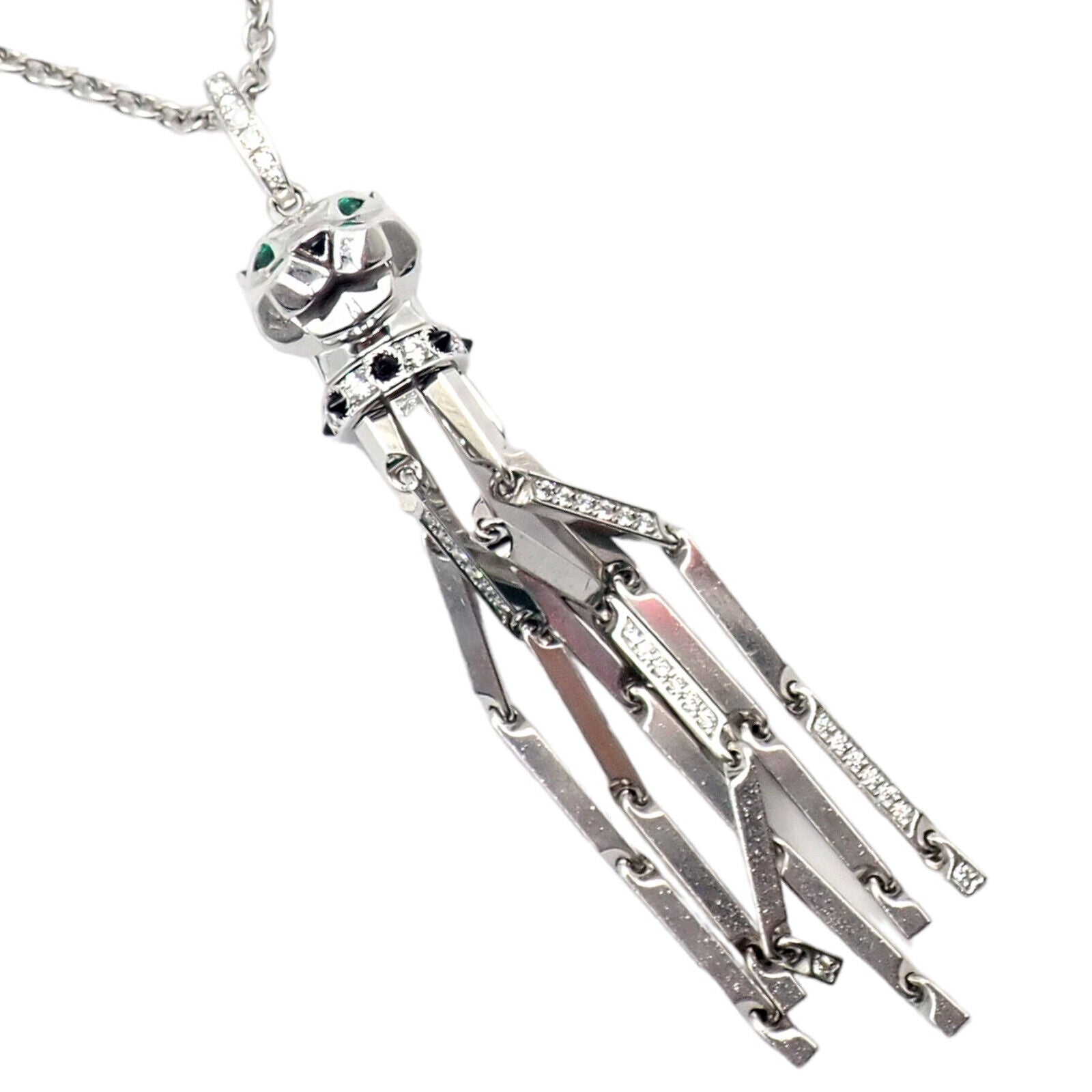 Cartier Panthere 18K White Gold Diamond, Emerald & Onyx Pendant Necklace - Luxury Jewelry for Women, Elegant Gift for Special Occasions