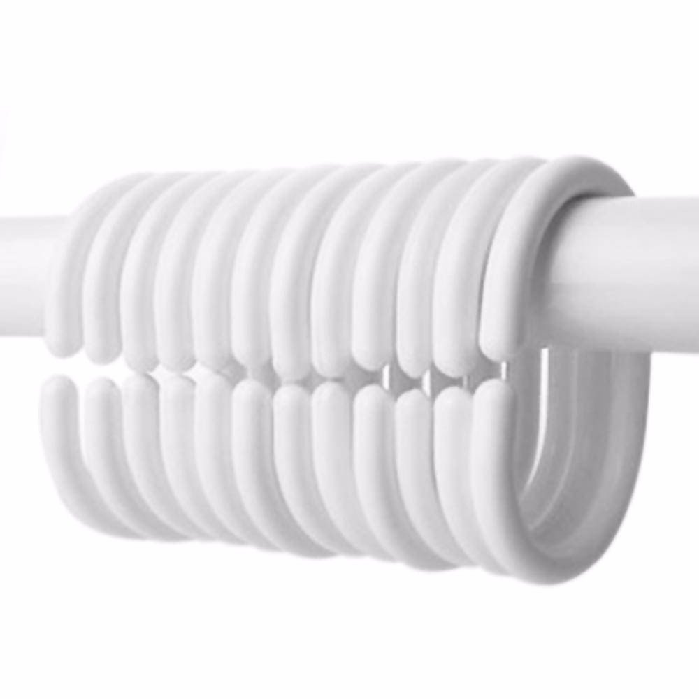 Wideskall® 12-Pack White Plastic Shower Curtain Hooks with Rust-Proof Rings - Perfect for Bathroom, RV & Dorm Decor